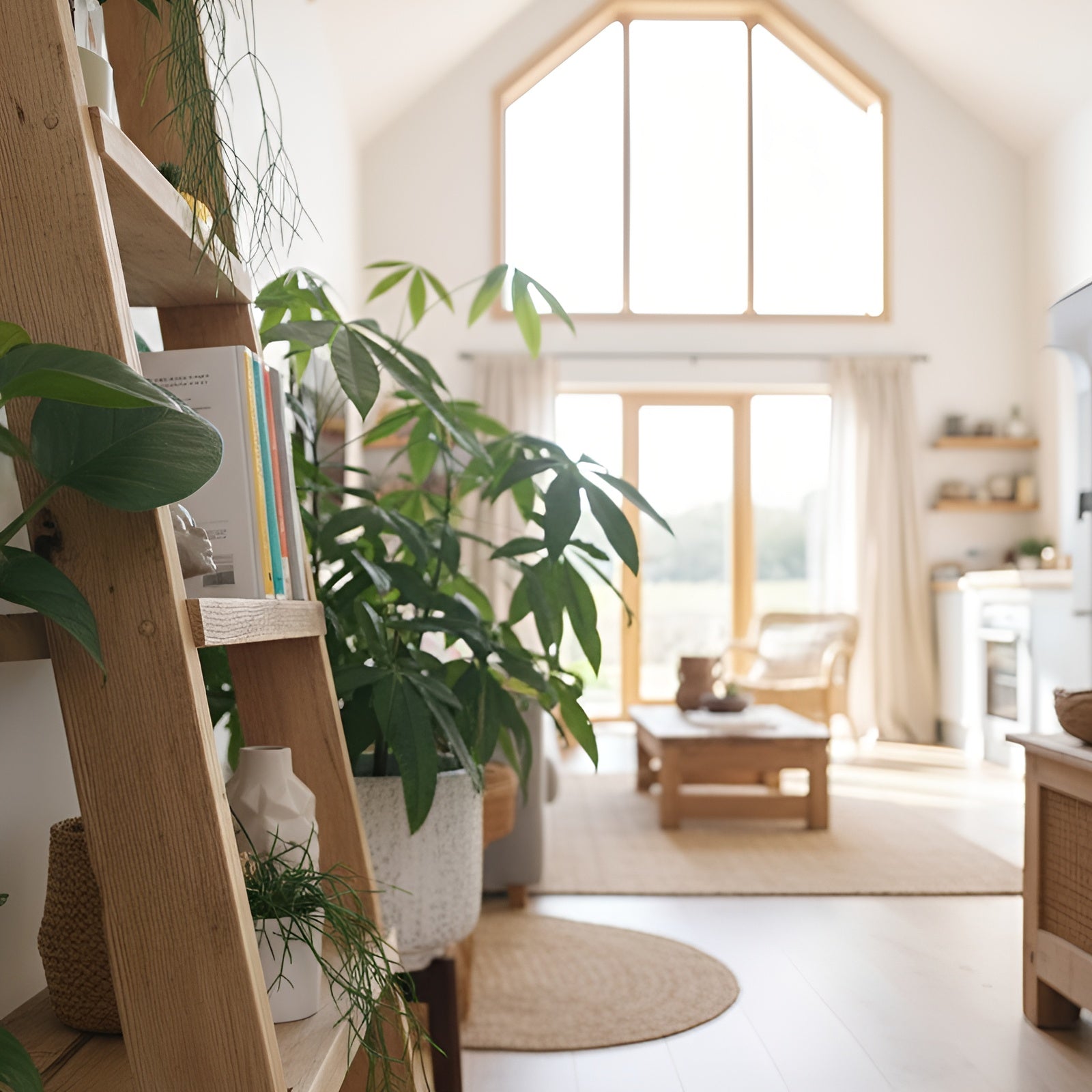 Ladder Solid Wood Bookshelf – Natural Finish