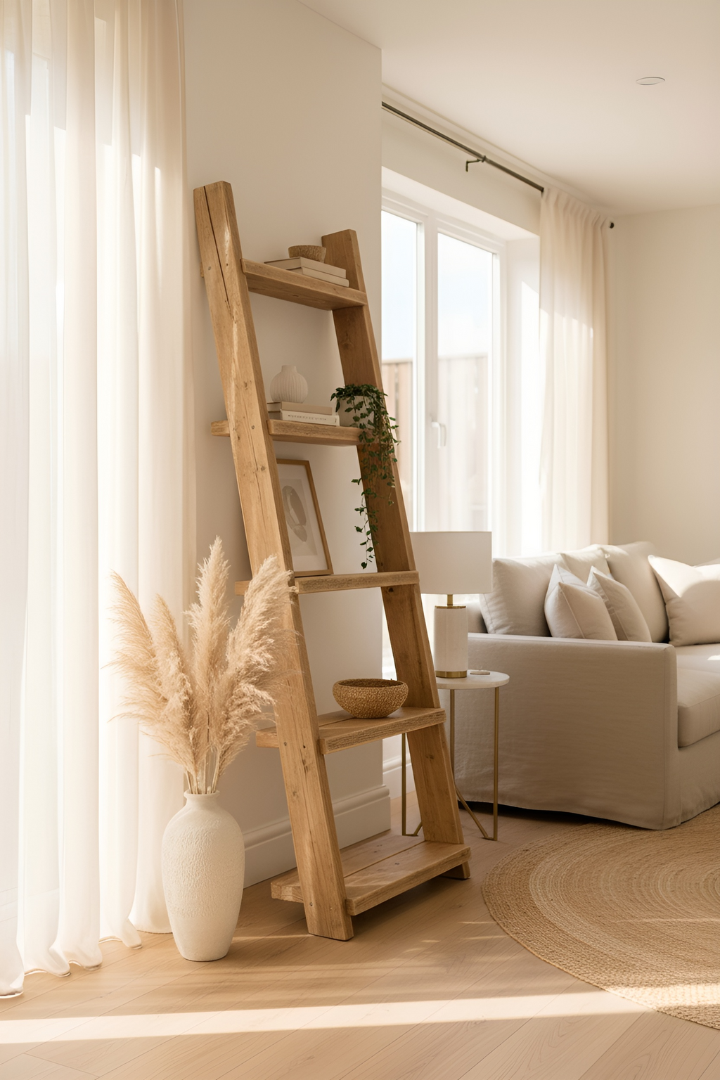 Ladder Solid Wood Bookshelf – Natural Finish