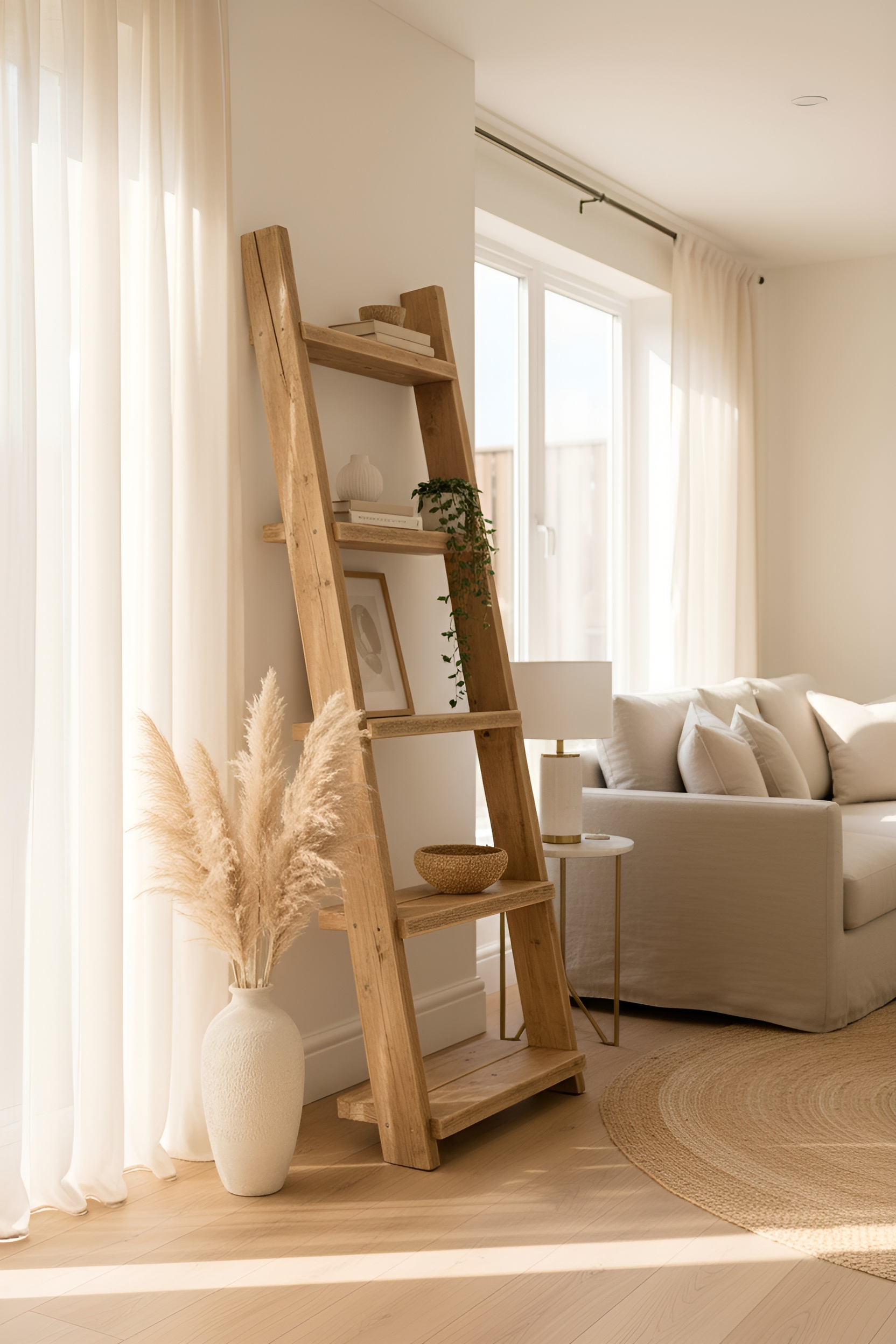 Ladder Solid Wood Bookshelf – Natural Finish