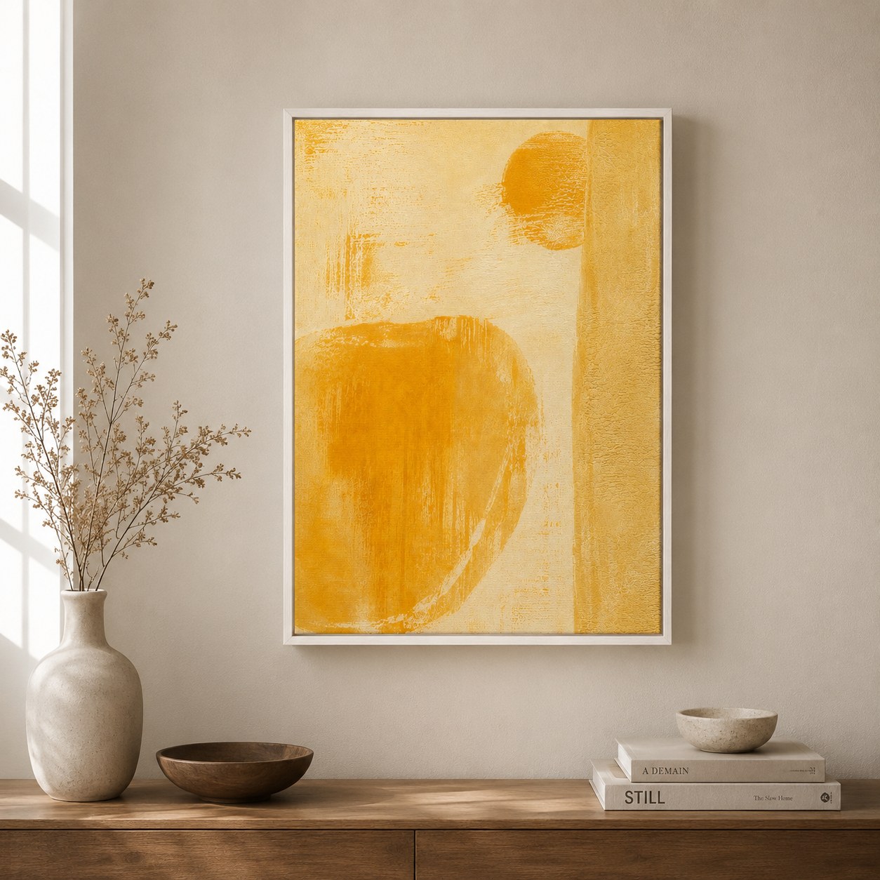 Abstract Golden Minimal - Framed Floating Canvas