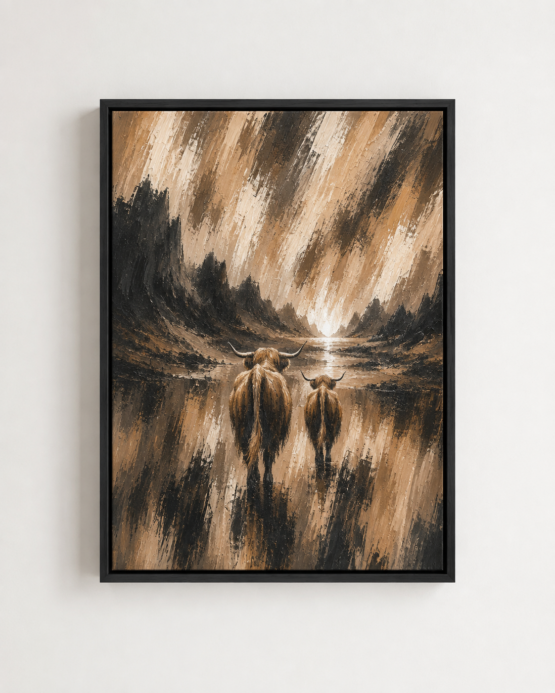 Brown Rustic Cow Pair - Framed Floating Canvas