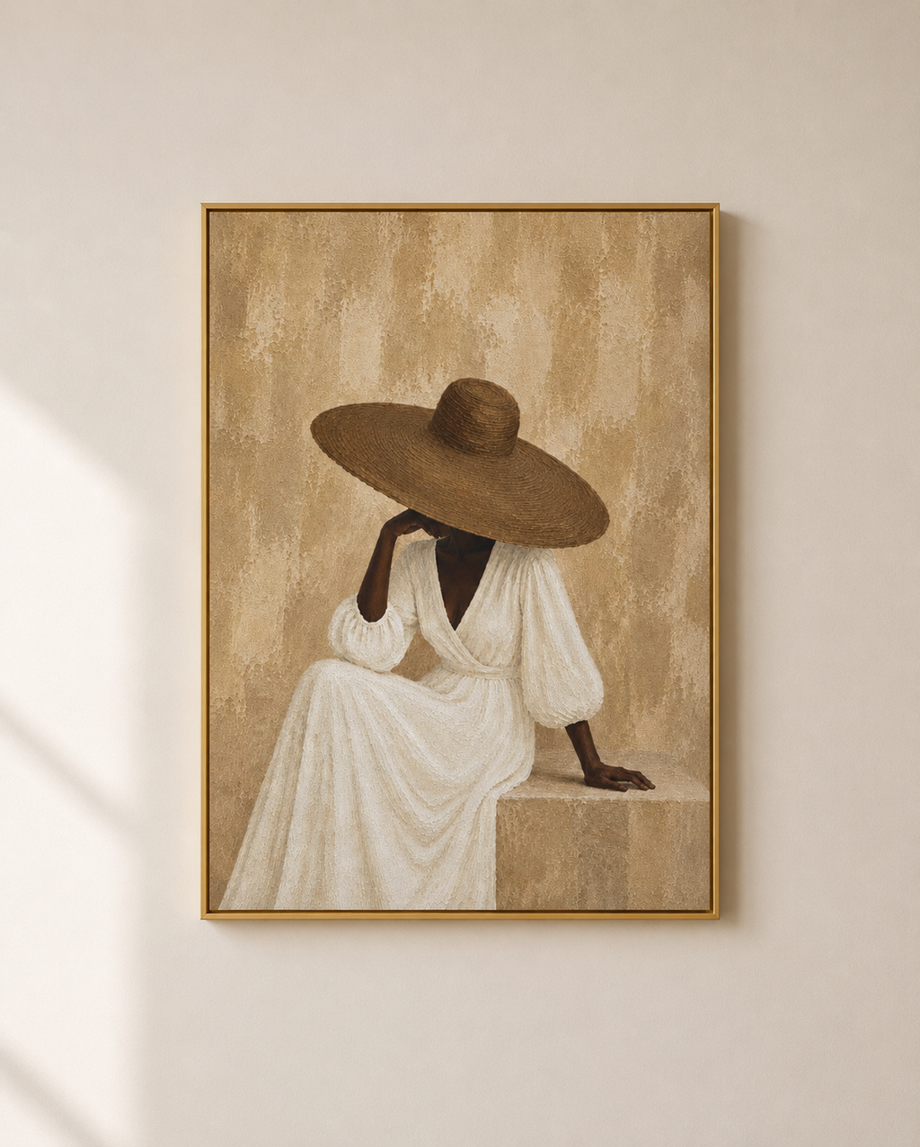 Woman in Sunhat - Framed Floating Canvas