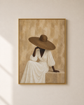 Woman in Sunhat - Framed Floating Canvas