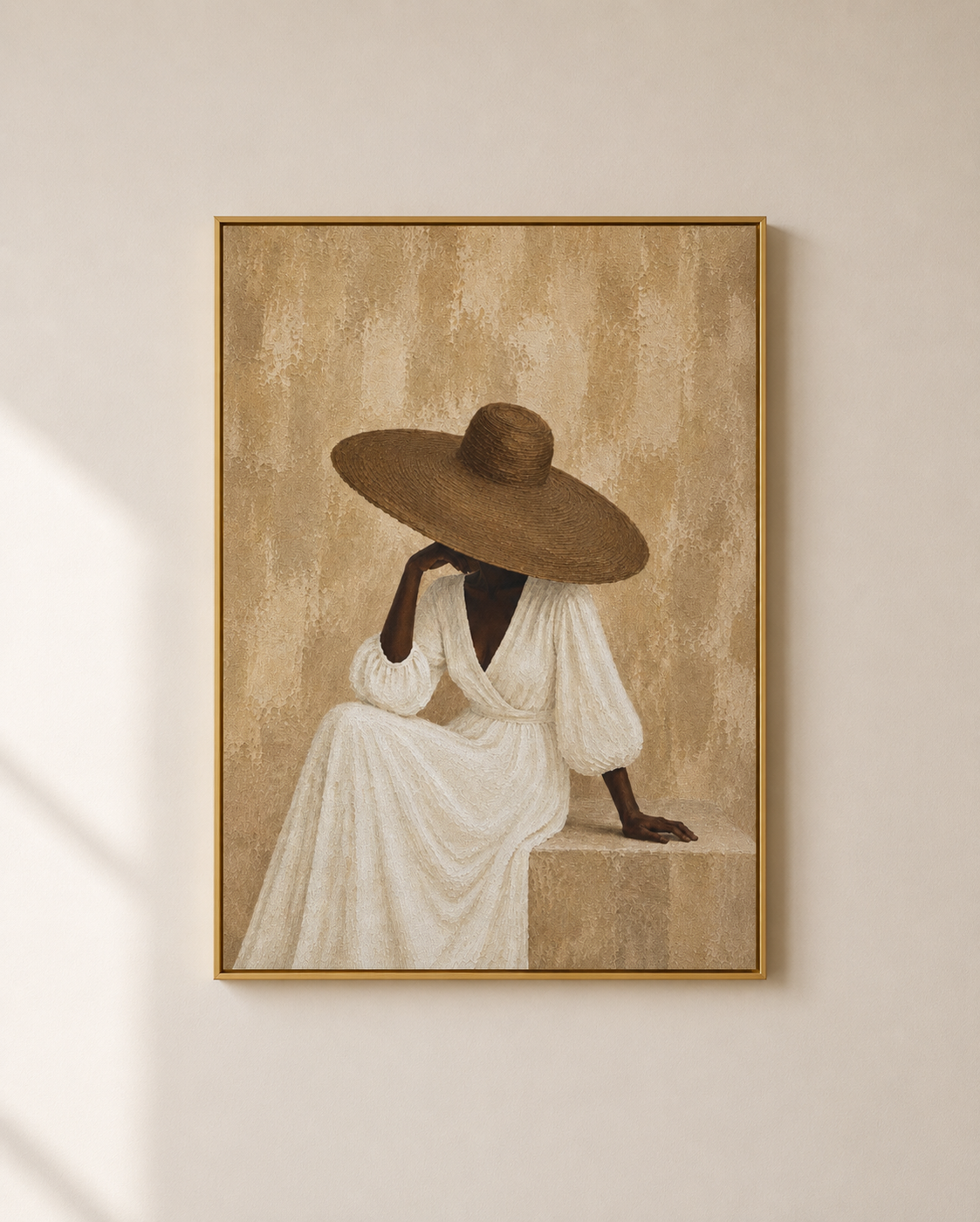 Woman in Sunhat - Framed Floating Canvas