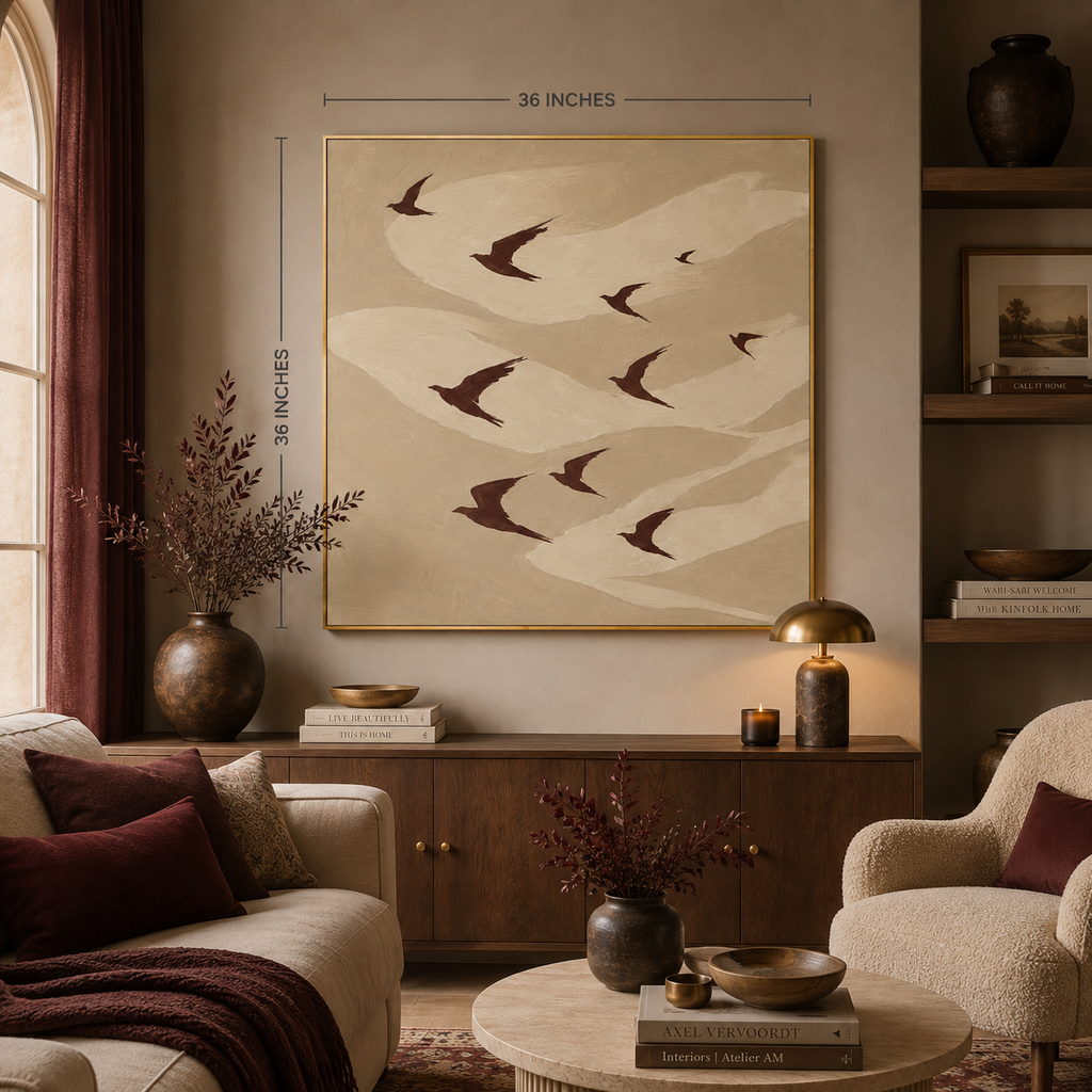 Neutral Flying Birds Matte Canvas Wall Art — Stretched 1.25"