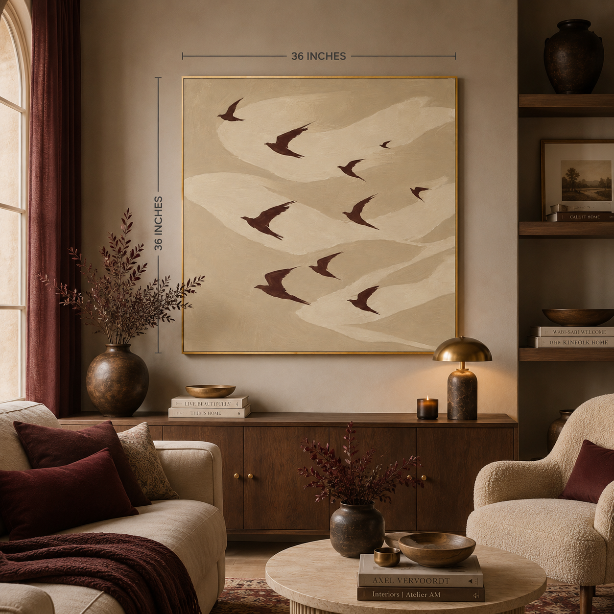Neutral Flying Birds Matte Canvas Wall Art — Stretched 1.25"