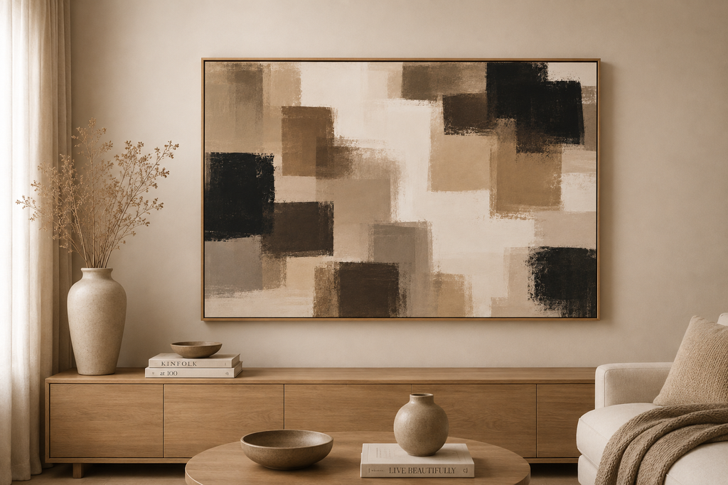 Abstract Neutral Squares Matte Canvas Wall Art - Stretched 1.25"