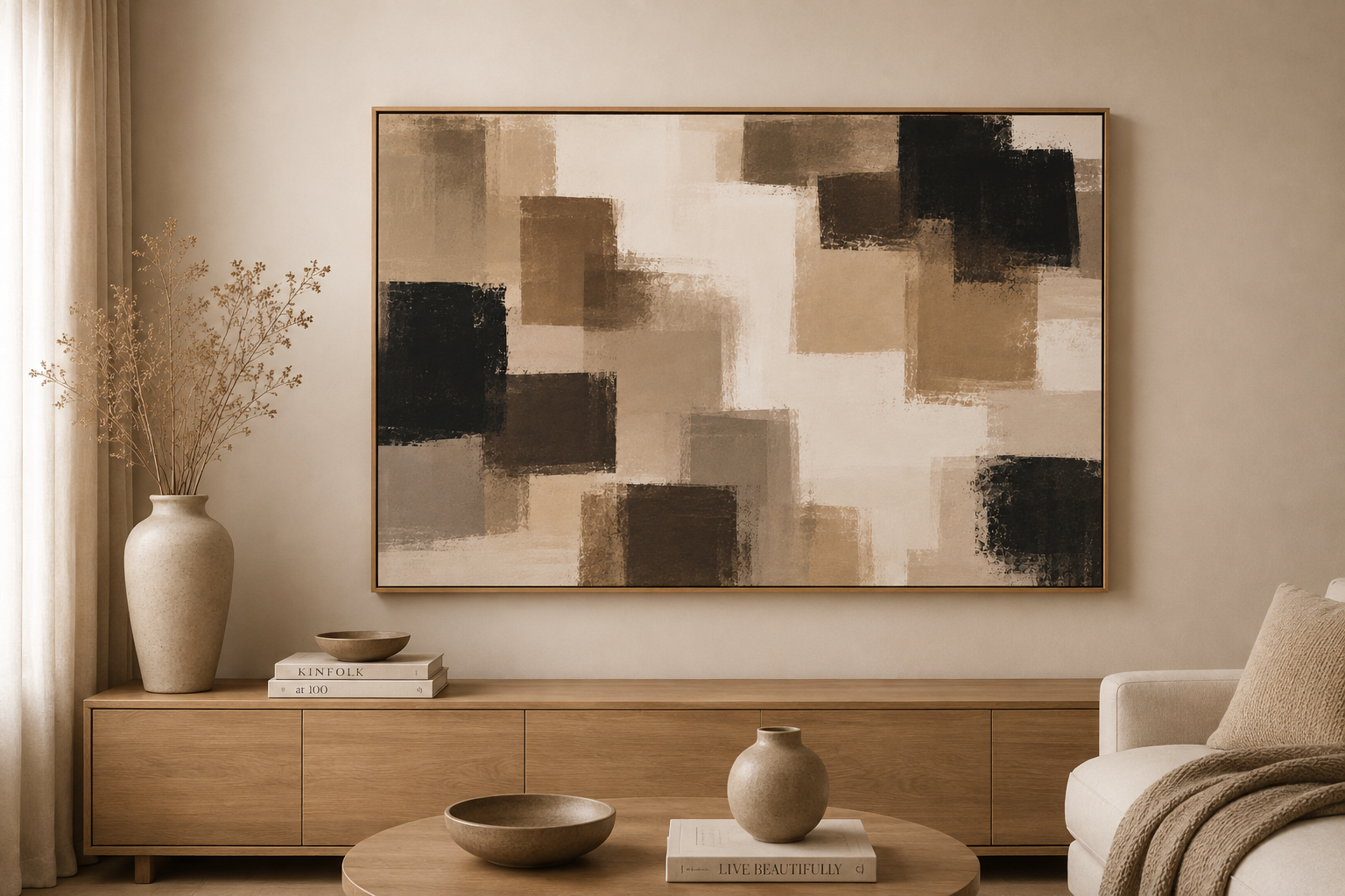 Abstract Neutral Squares Matte Canvas Wall Art - Stretched 1.25"