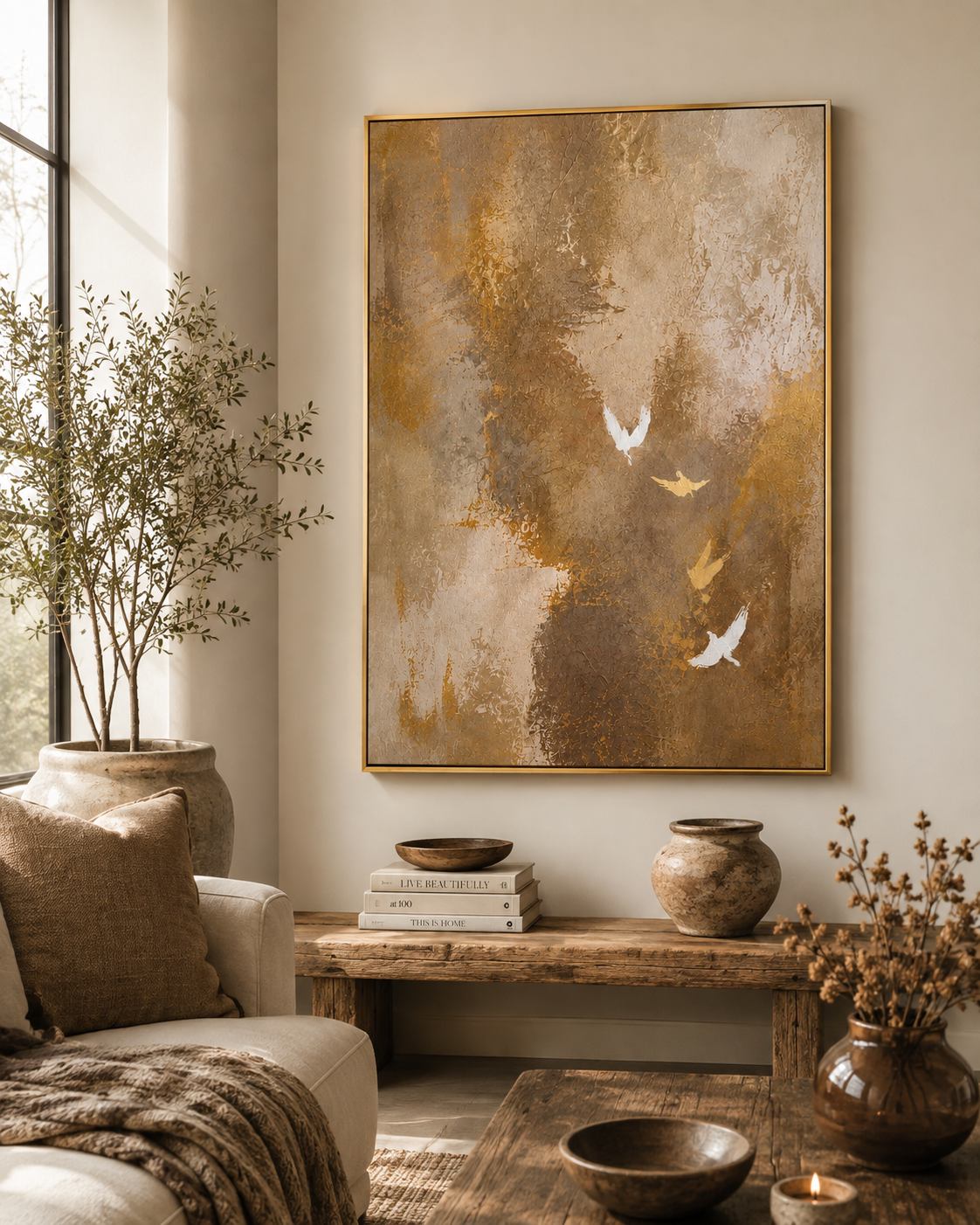 Abstract Flying Birds - Framed Floating Canvas