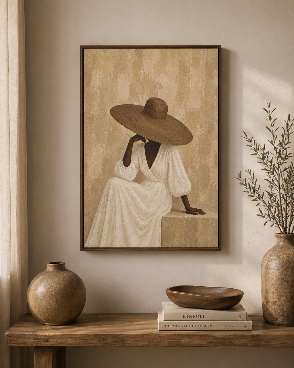 Woman in Sunhat - Framed Floating Canvas