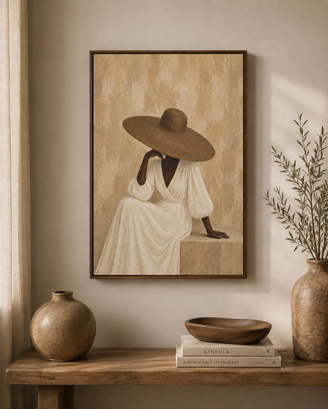 Woman in Sunhat - Framed Floating Canvas