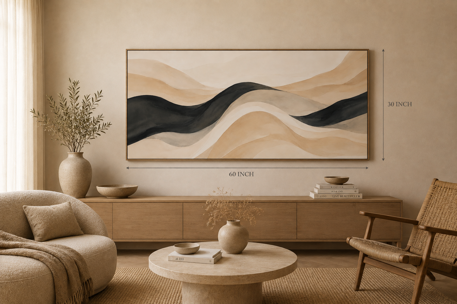 Neutral Abstract Waves Matte Canvas Wall Art