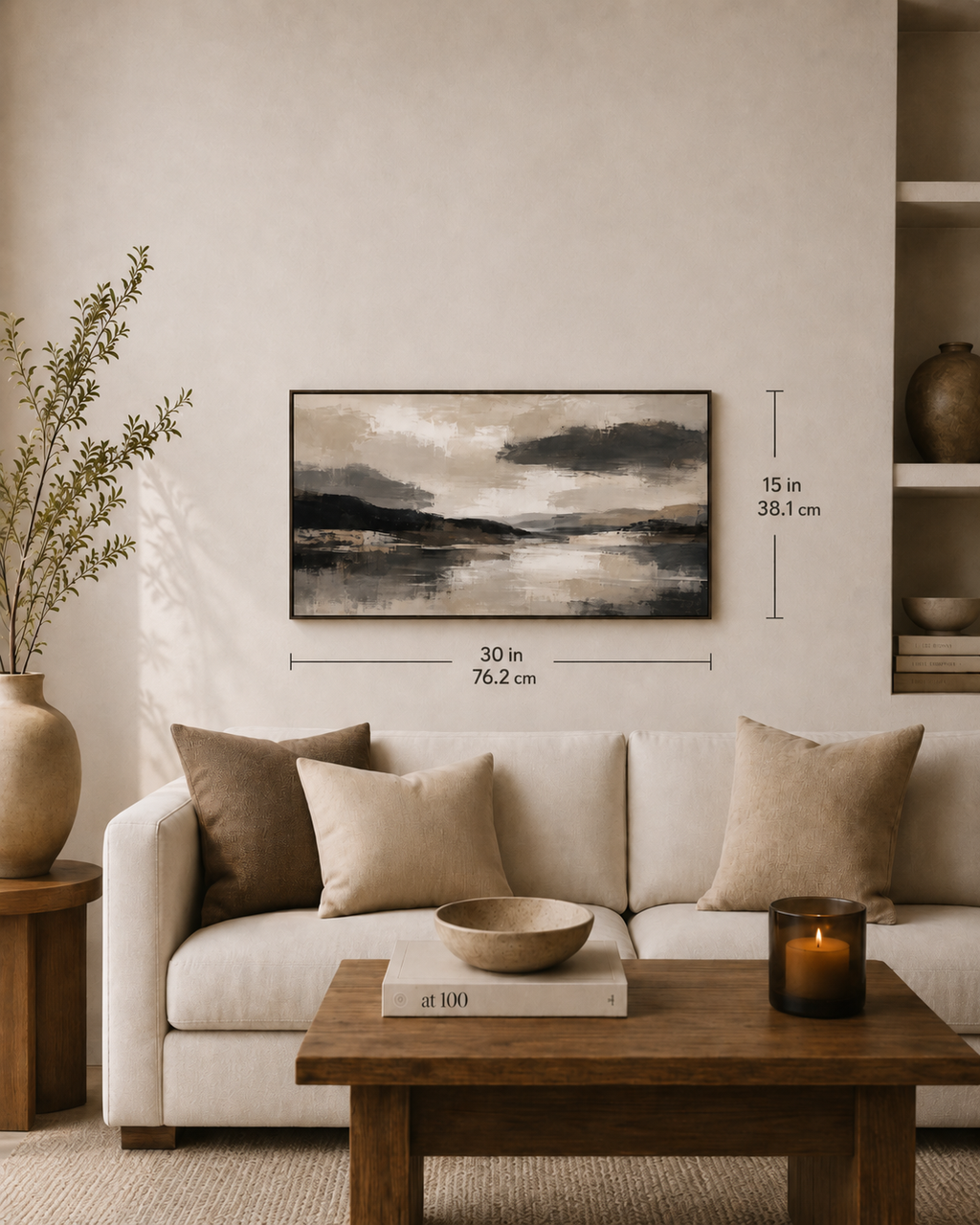 Abstract Neutral Lake Canvas Wall Art — Matte Stretched Landscape Print