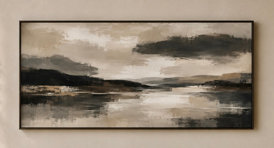 Abstract Neutral Lake Canvas Wall Art — Matte Stretched Landscape Print