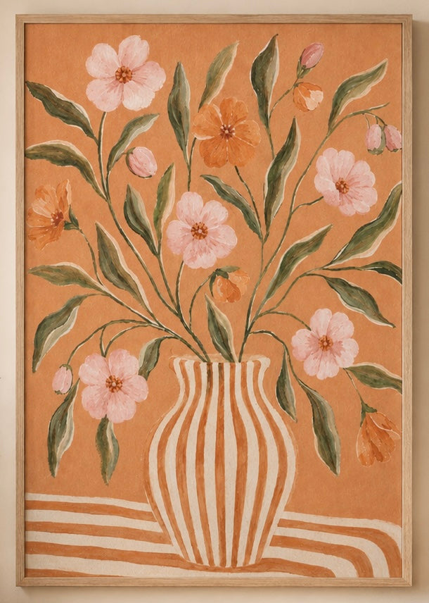 Blush Floral Vase Canvas — Matte Stretched Wall Art