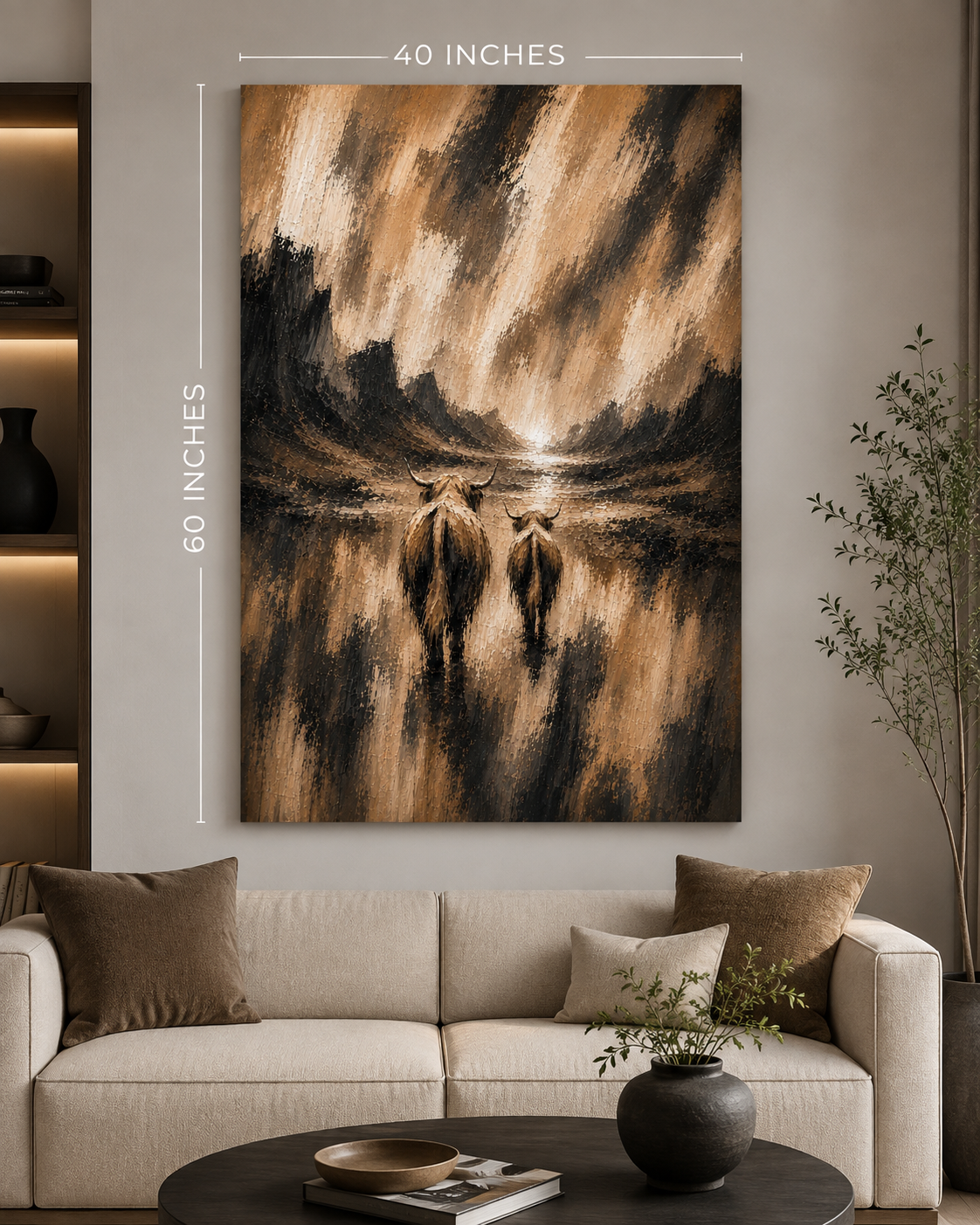 Rustic Cow Canvas Print — Brown Abstract Farm Animal Wall Art, Matte Stretched 1.25"
