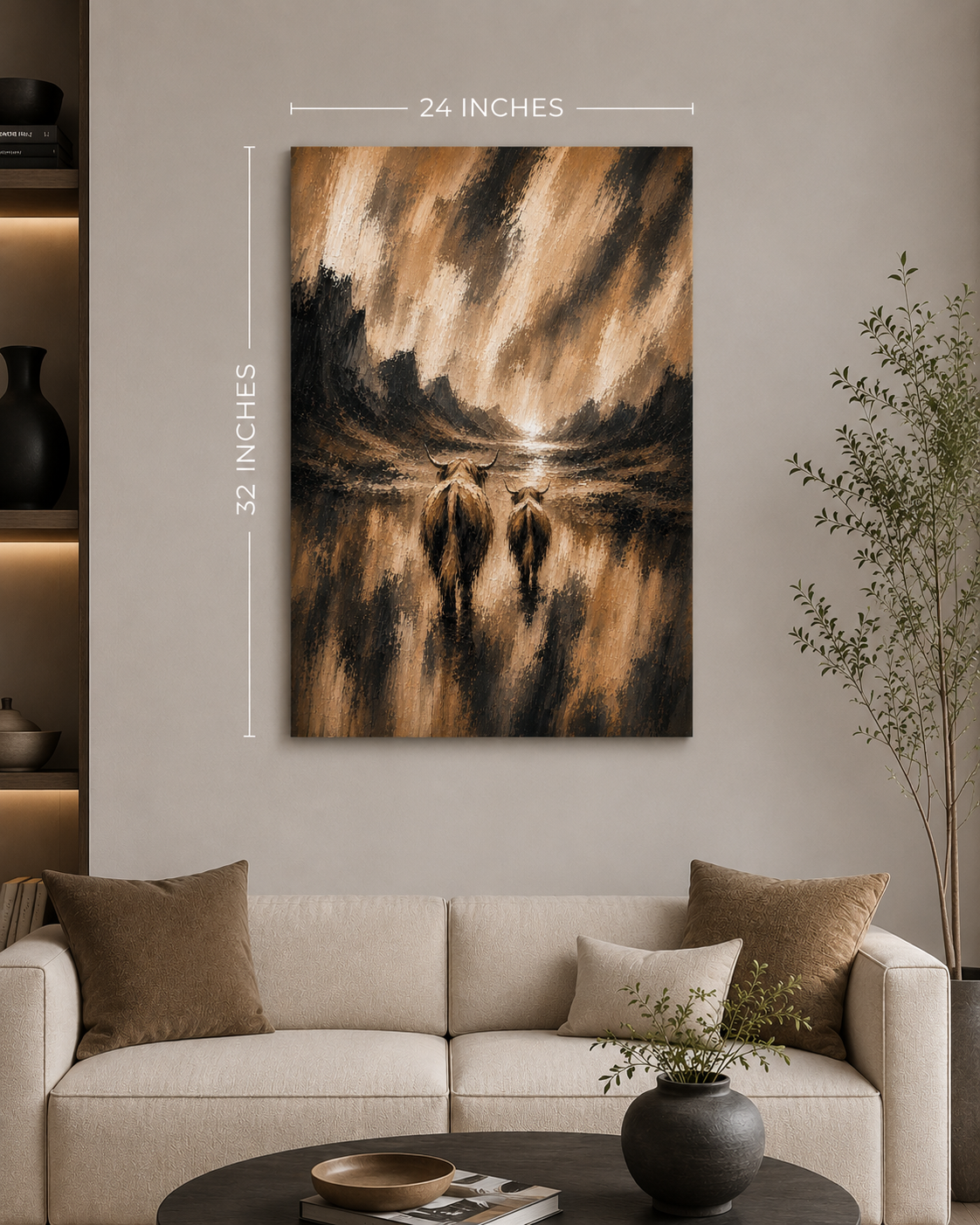 Rustic Cow Canvas Print — Brown Abstract Farm Animal Wall Art, Matte Stretched 1.25"