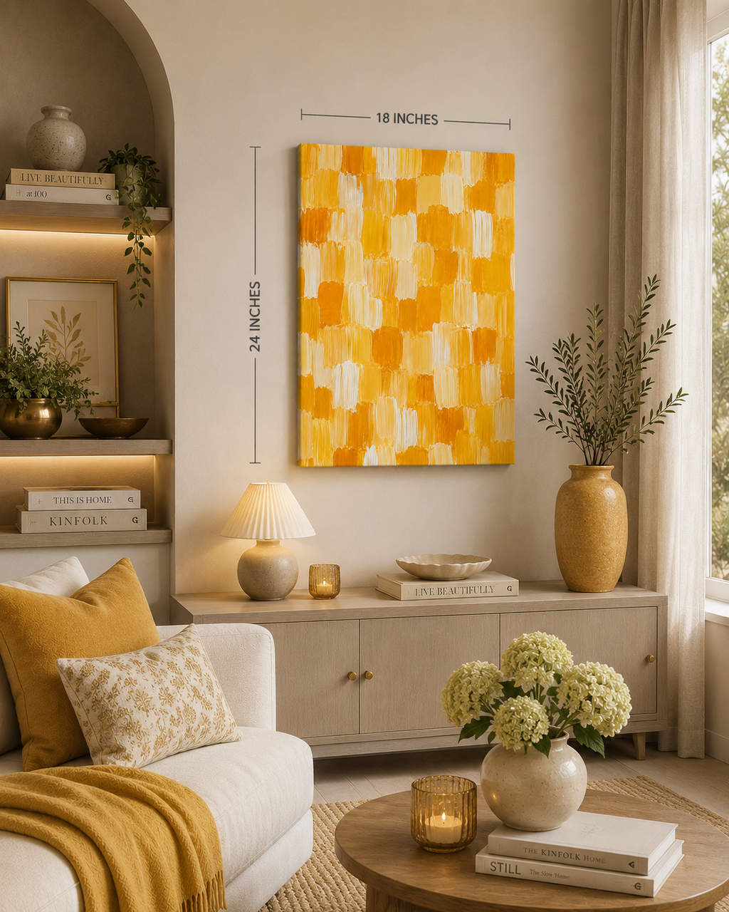 Sunlit Brushstroke Canvas Art — Yellow Abstract Matte Stretched Print