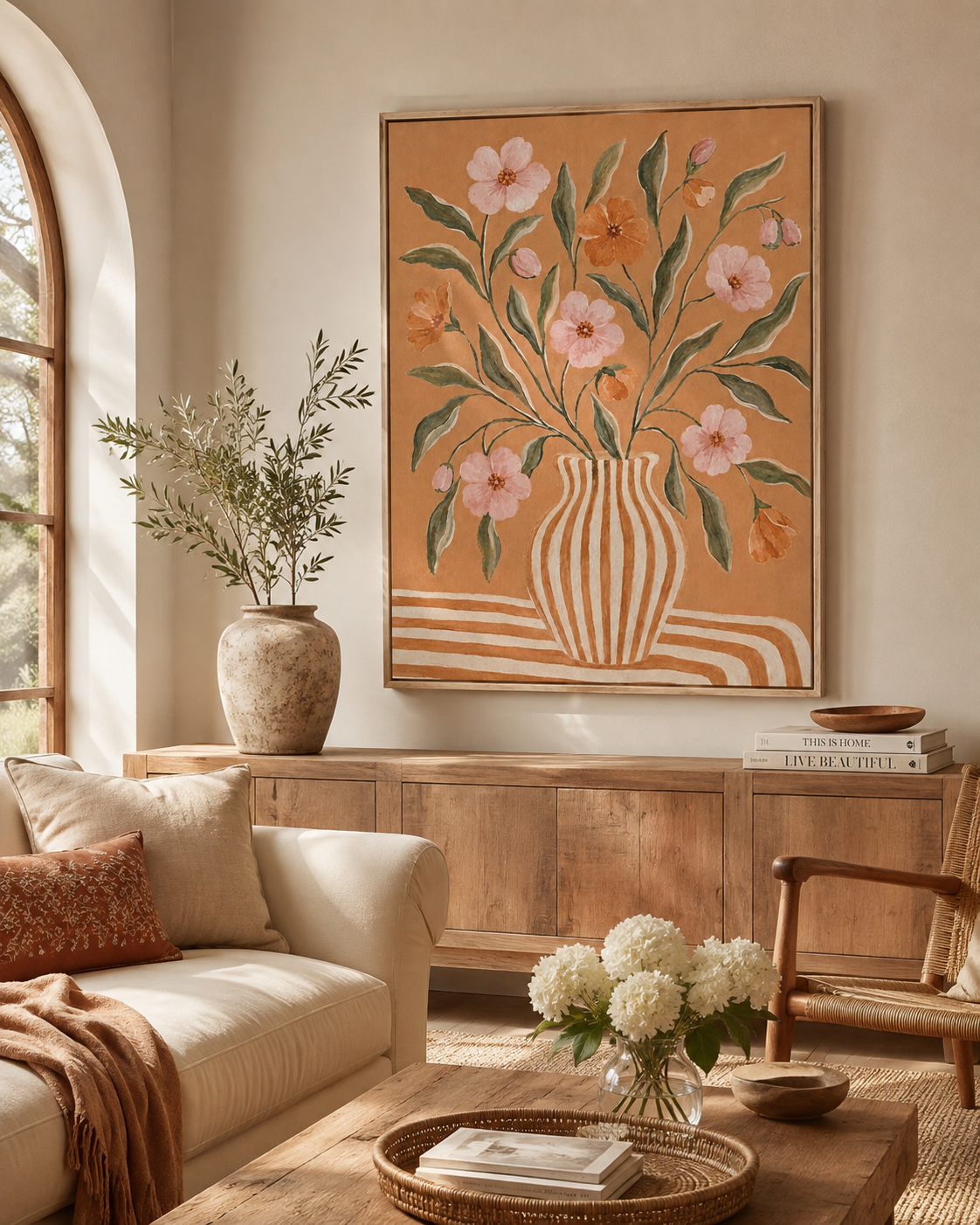 Blush Floral Vase Canvas — Matte Stretched Wall Art