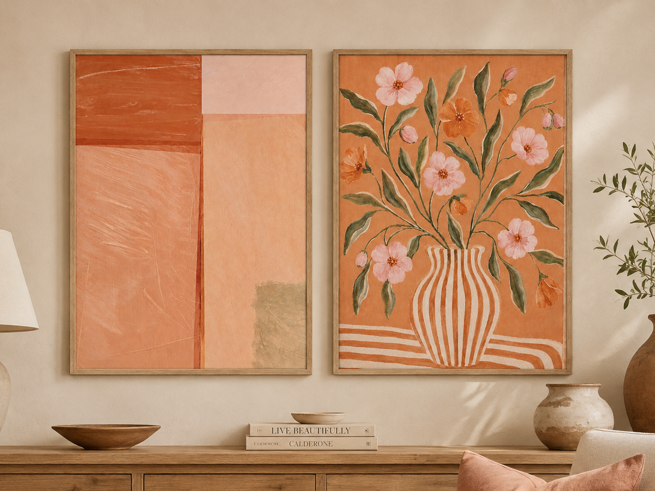 Abstract Beige Terracotta Minimalist Canvas Art — Matte Stretched Wall Print
