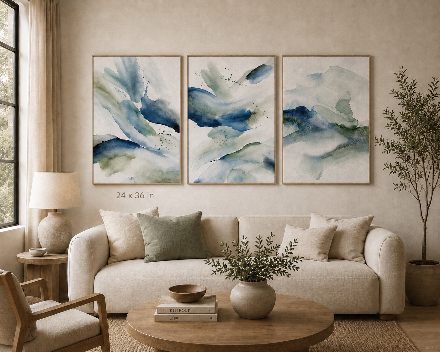 Abstract Watercolor Canvas Print (2) — Blue Green Matte Stretched Wall Art