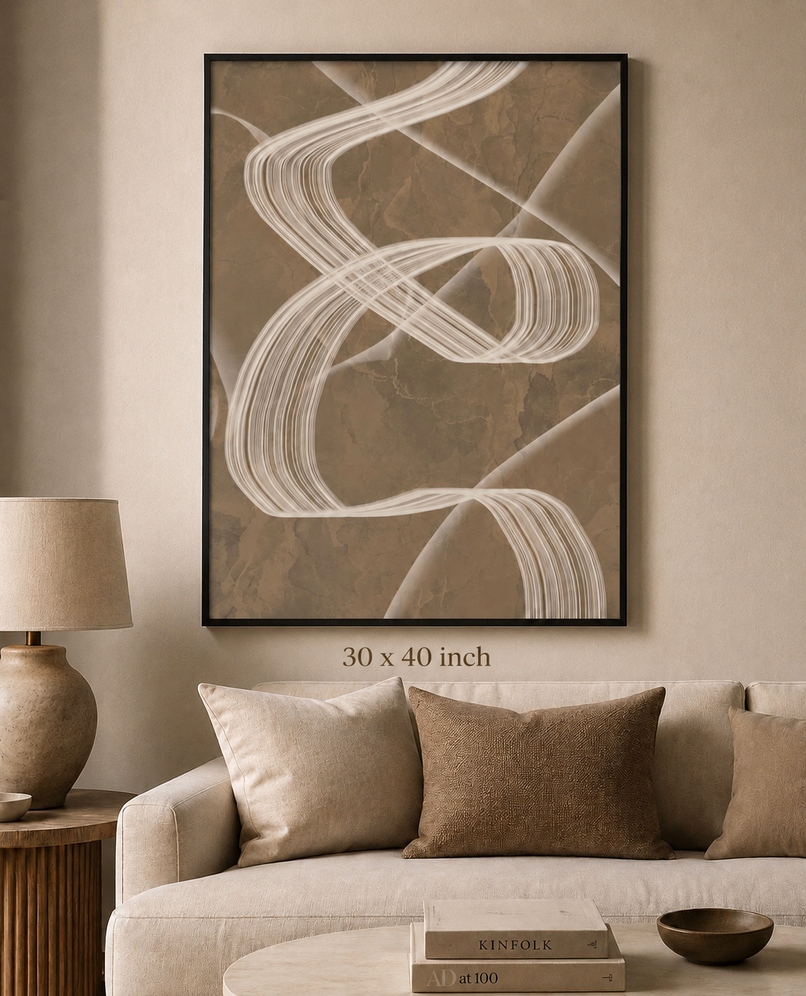 Abstract Beige Swirl Matte Canvas Print — Neutral Wall Art