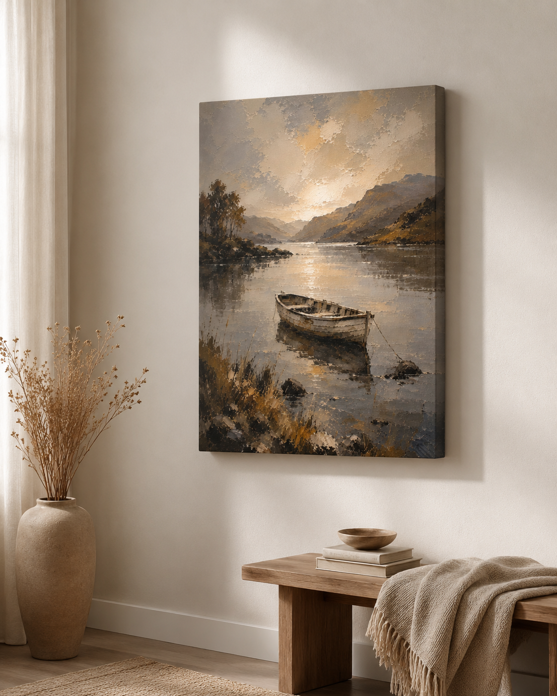 Rowboat Lake at Sunset - Gallery Wrapped Canvas