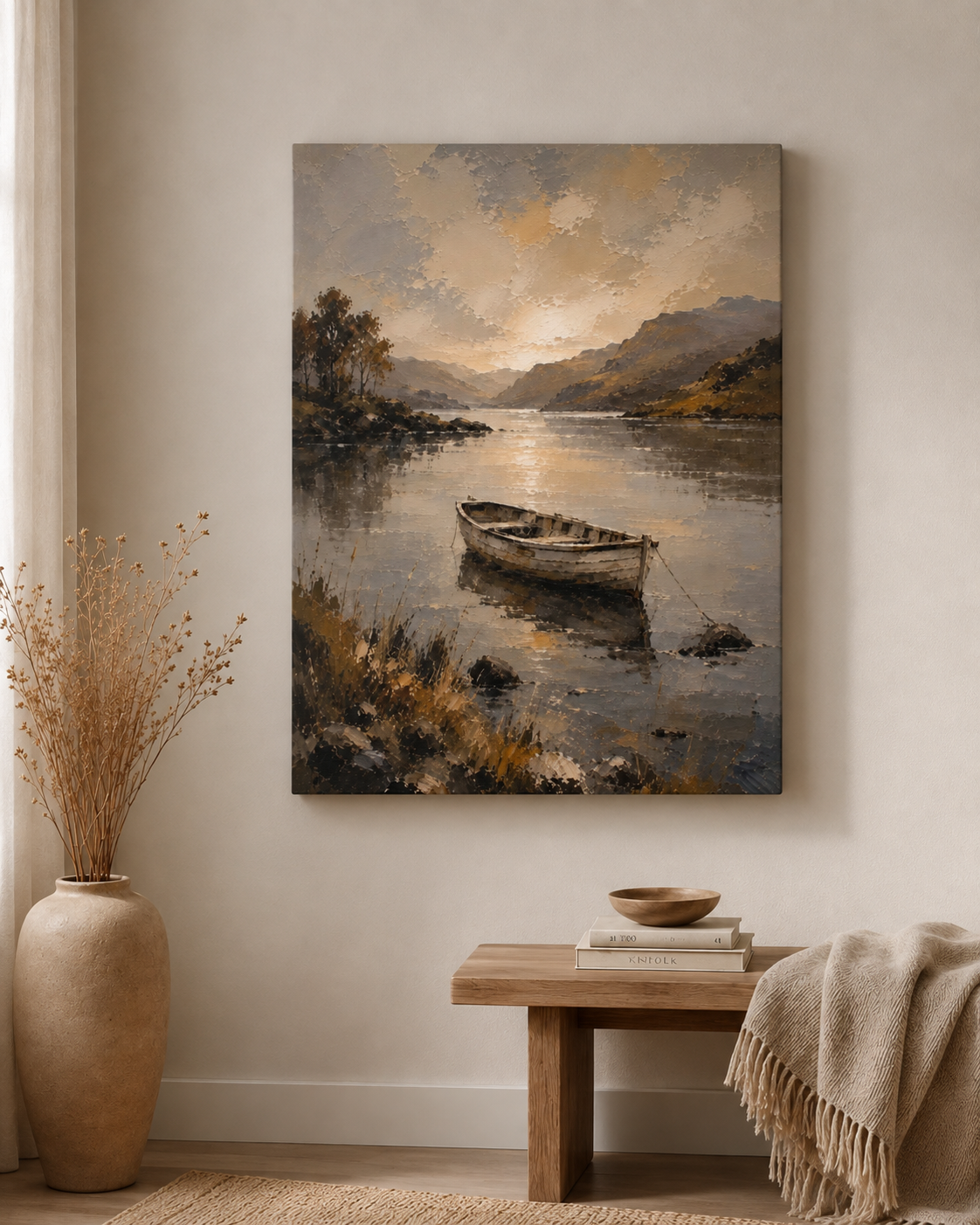 Rowboat Lake at Sunset - Gallery Wrapped Canvas