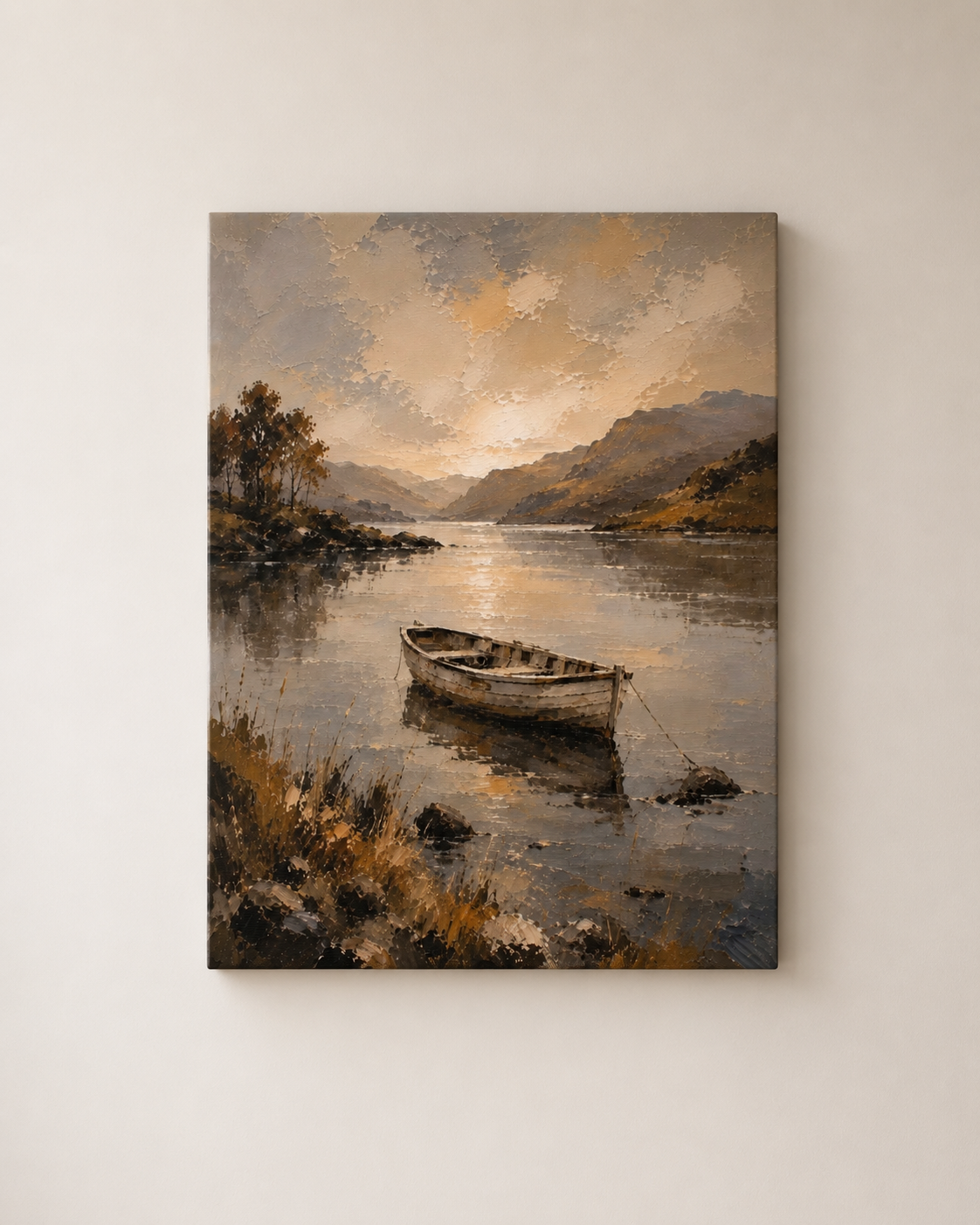 Rowboat Lake at Sunset - Gallery Wrapped Canvas