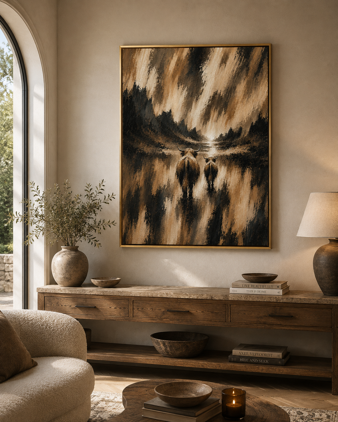 Brown Rustic Cow Pair - Framed Floating Canvas
