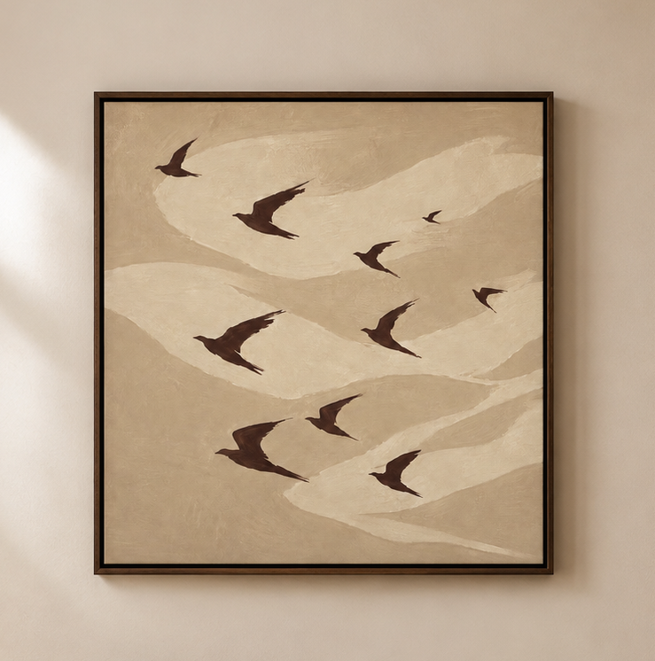 Neutral Flying Birds - Framed Floating Canvas