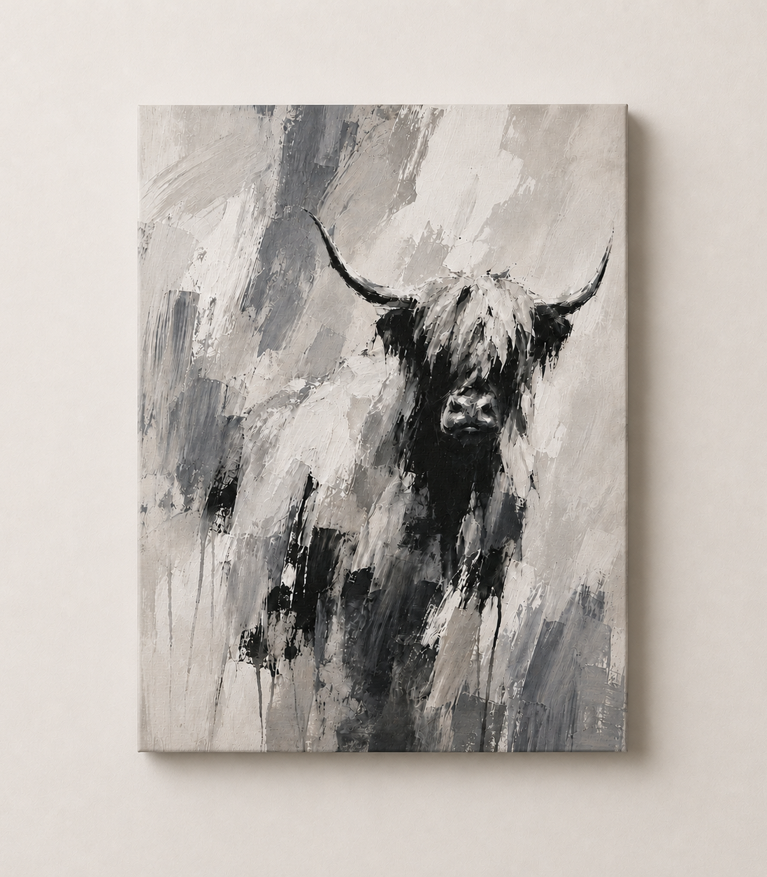 Abstract Black & White Highland Cow - Gallery Wrapped Canvas