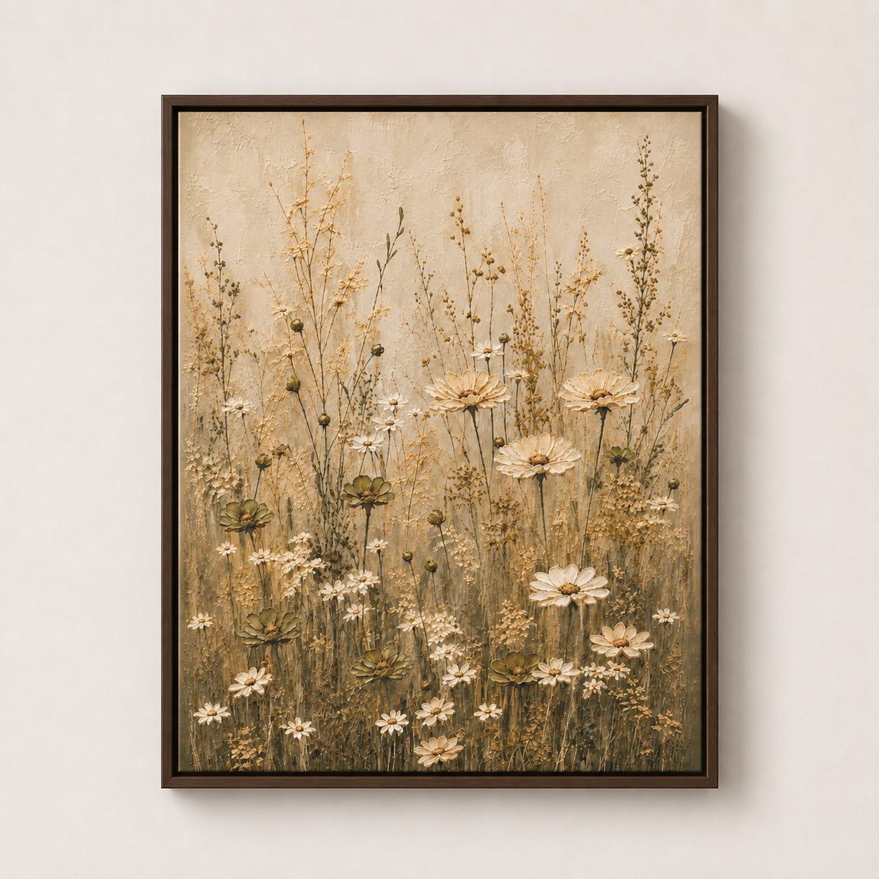 Neutral Wildflower Field - Framed Floating Canvas