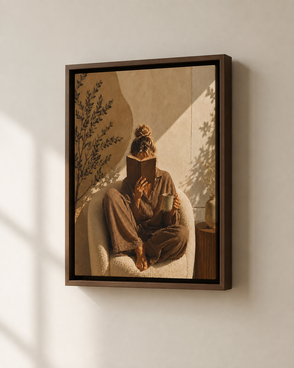 Cozy Morning Reading - Framed Floating Canvas