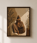 Cozy Morning Reading - Framed Floating Canvas