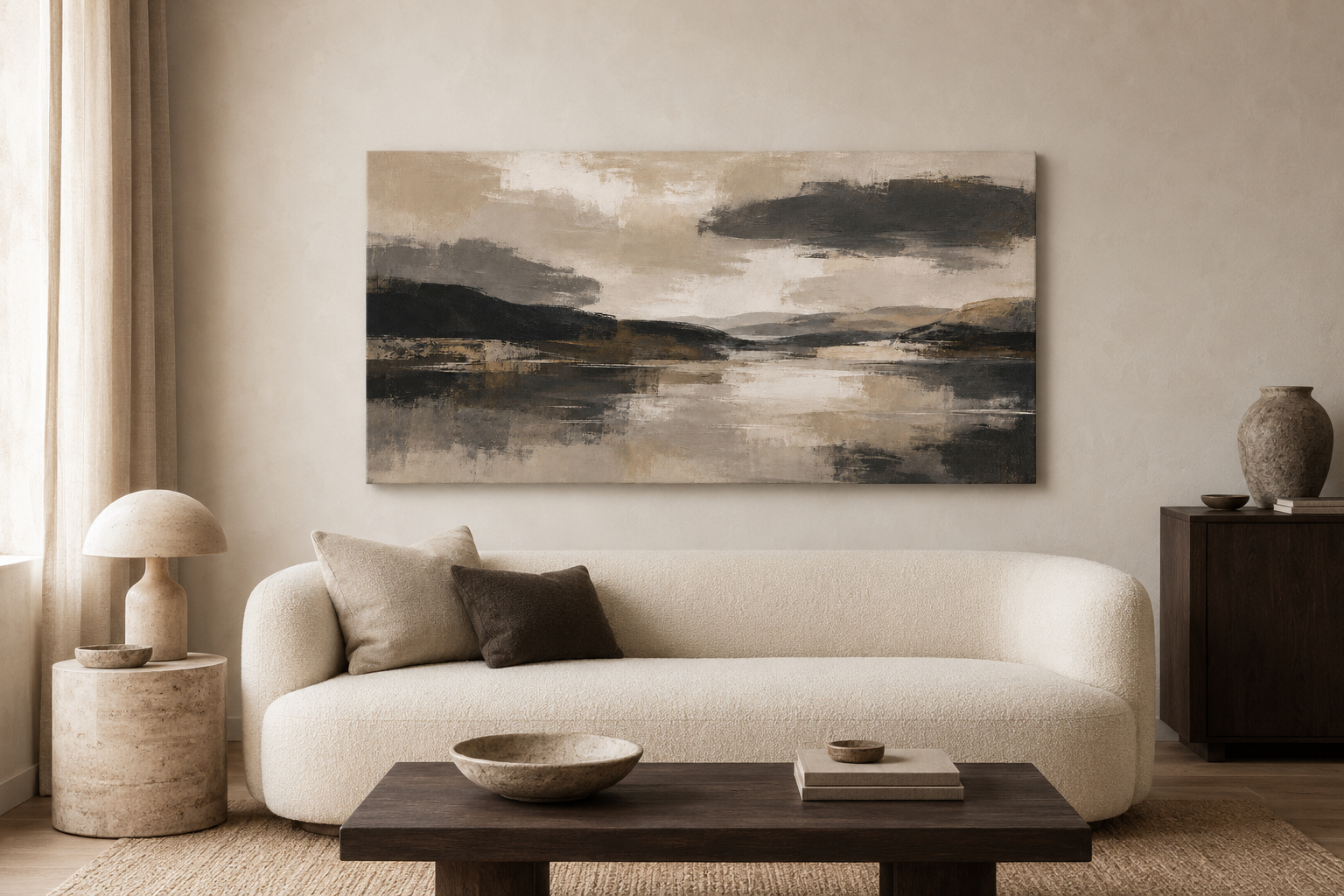 Abstract Neutral Lake - Gallery Wrapped Canvas