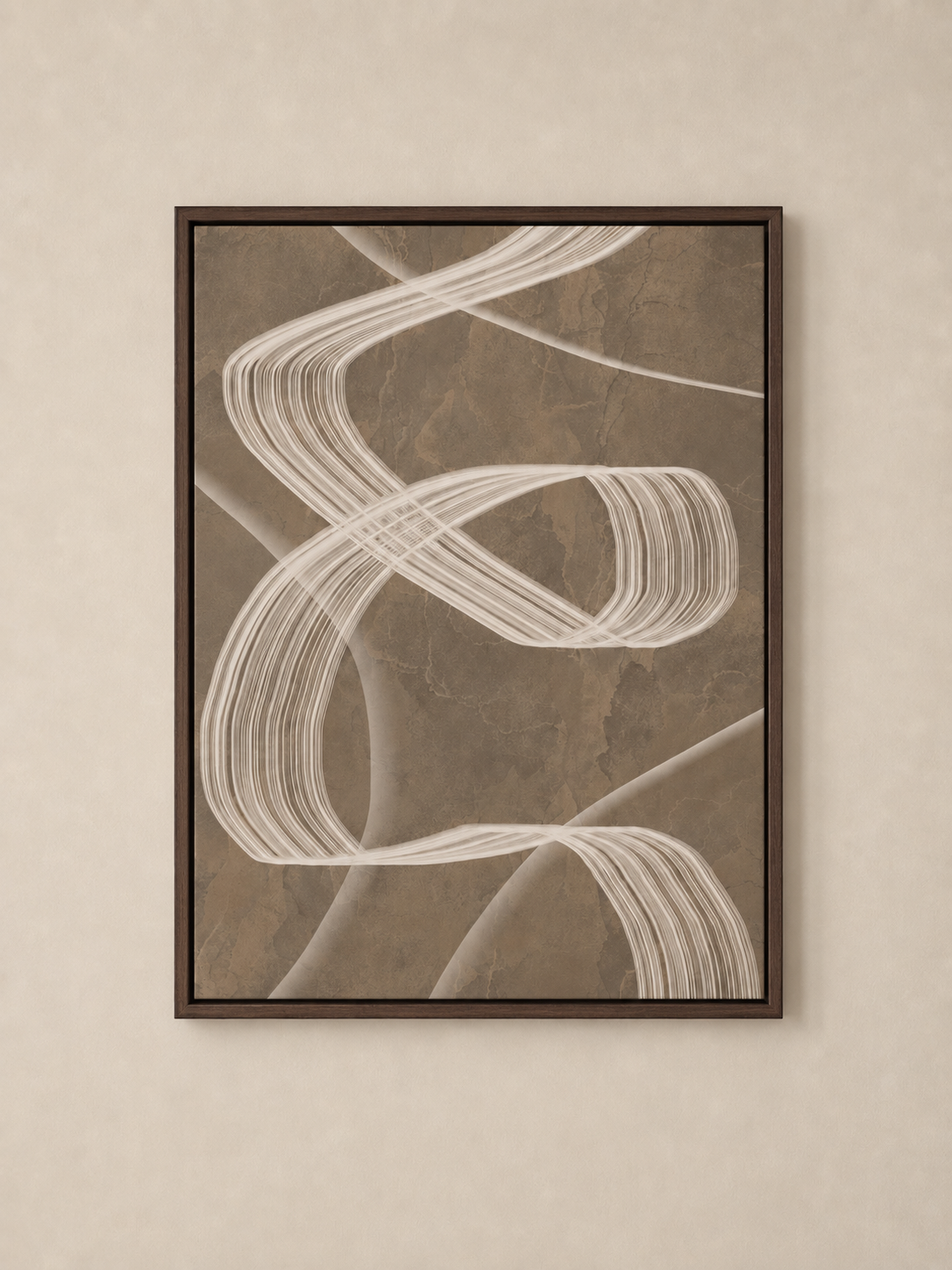 Minimalist Brown Swirls (2) - Framed Floating Canvas