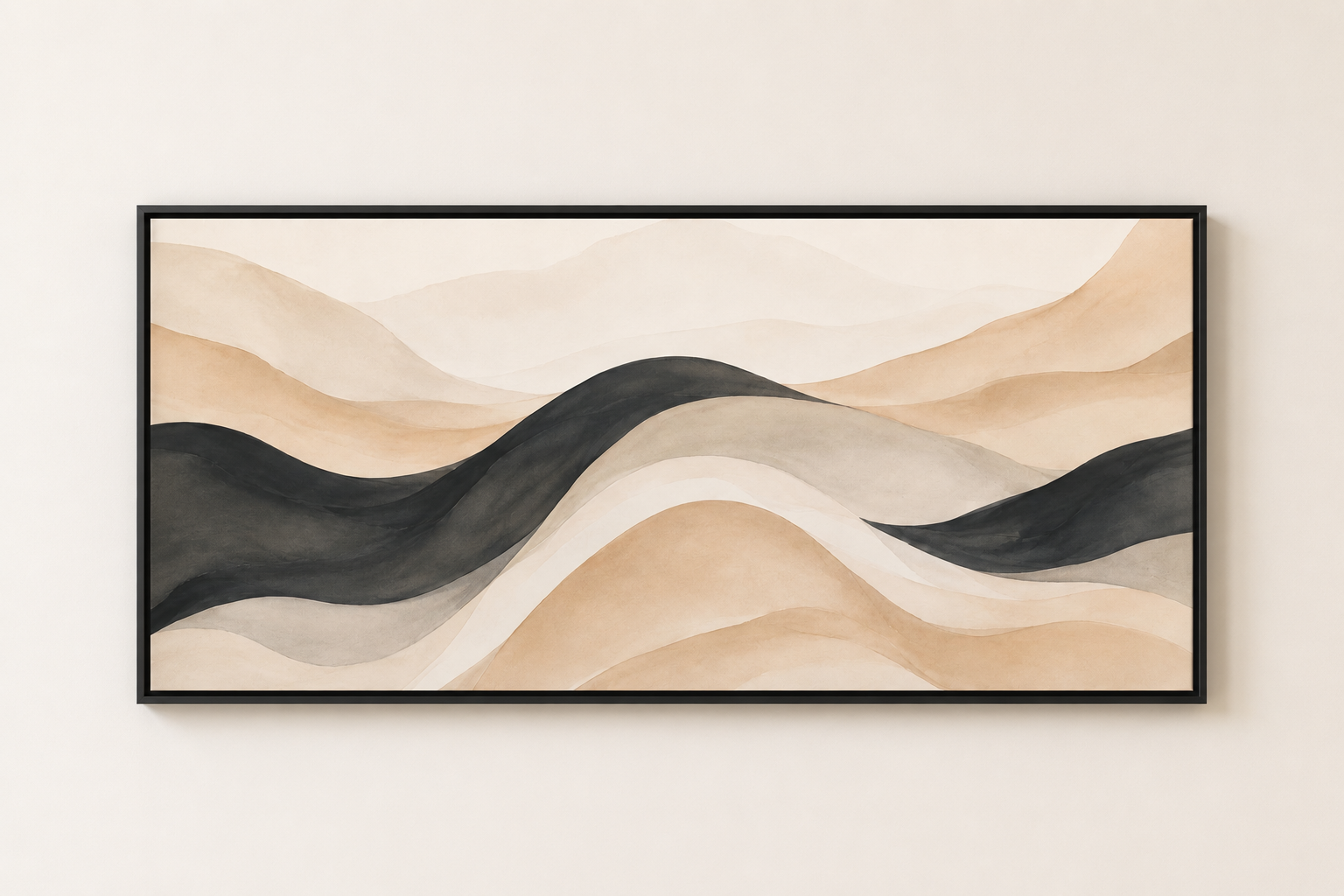 Neutral Abstract Waves - Framed Floating Canvas