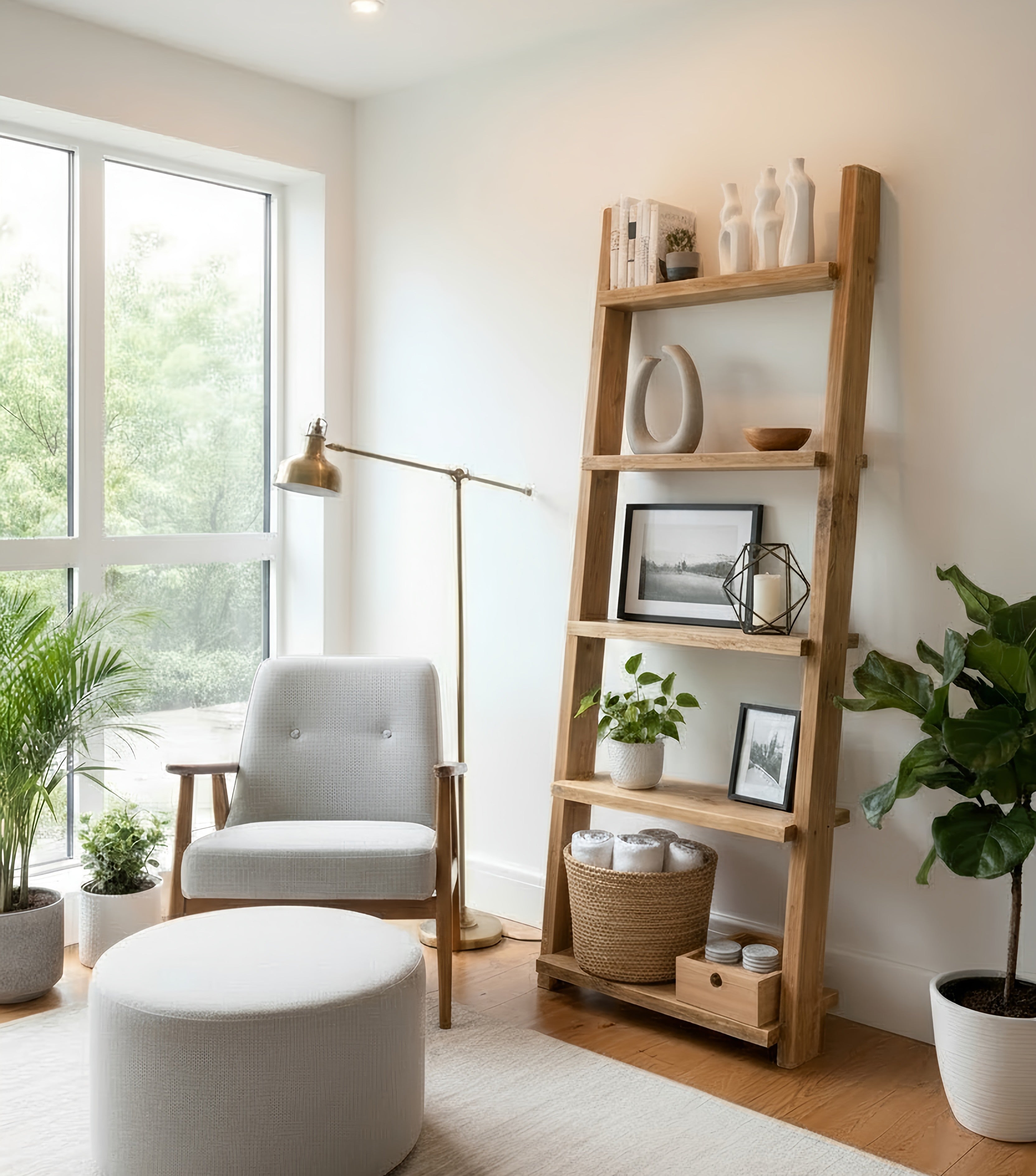 Ladder Solid Wood Bookshelf – Natural Finish
