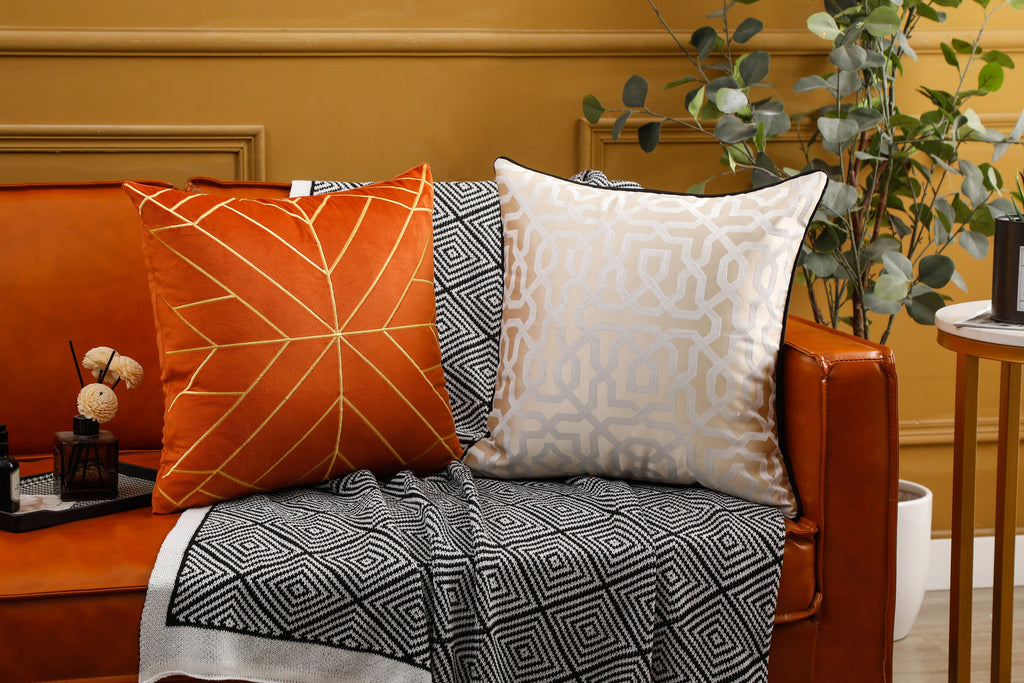 Designer Cream Geometric Cushion Cover (45x45 cm)