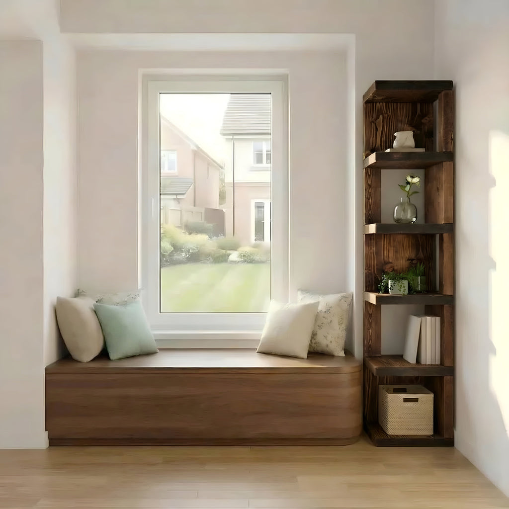 Valora Solid Wood Corner Bookshelf In Walnut Colour – Open Bookcase