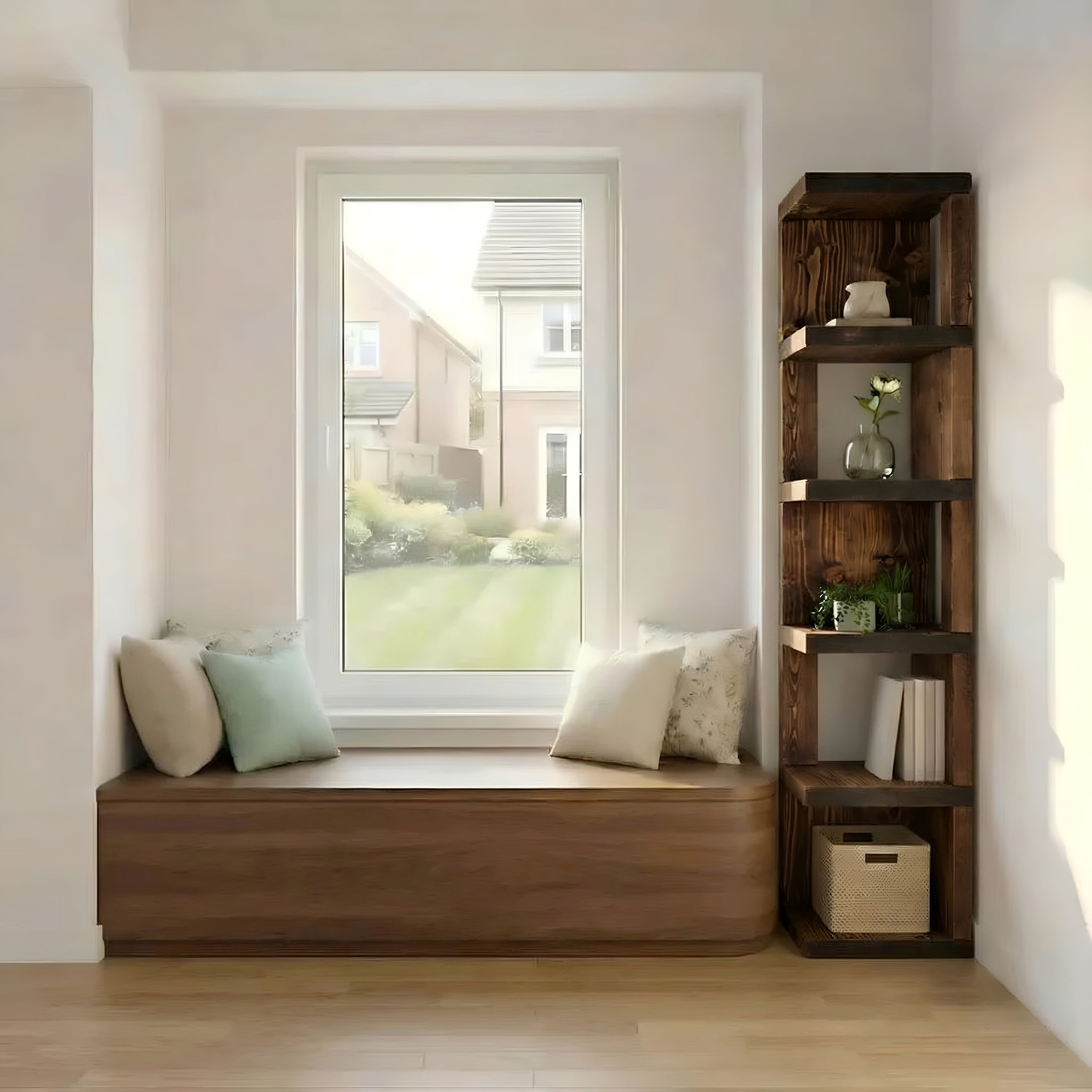 Valora Solid Wood Corner Bookshelf In Walnut Colour – Open Bookcase