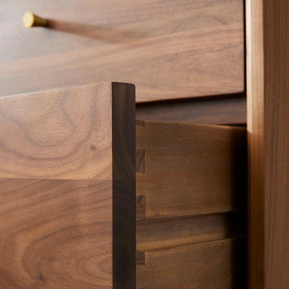 Wright Walnut Tallboy Chest of 5 Drawers