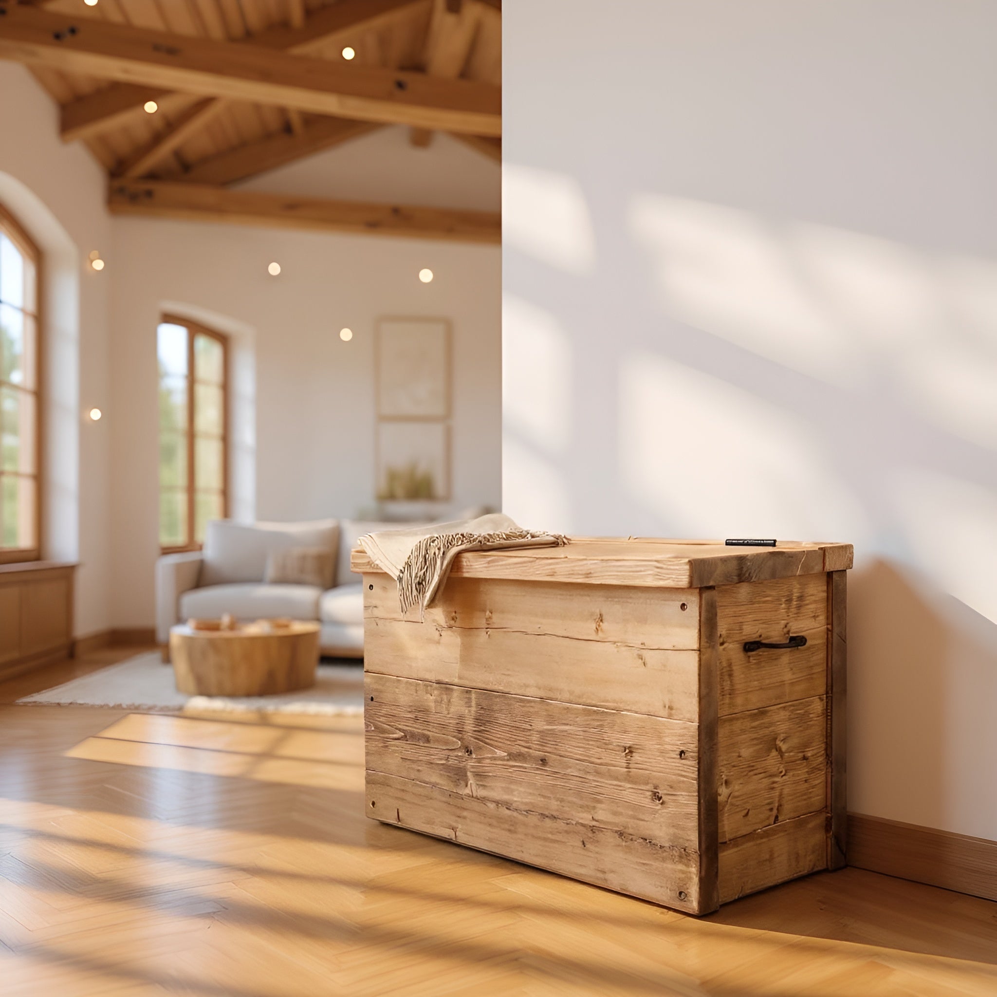 Rustic Wooden Chest Storage Box With Lid
