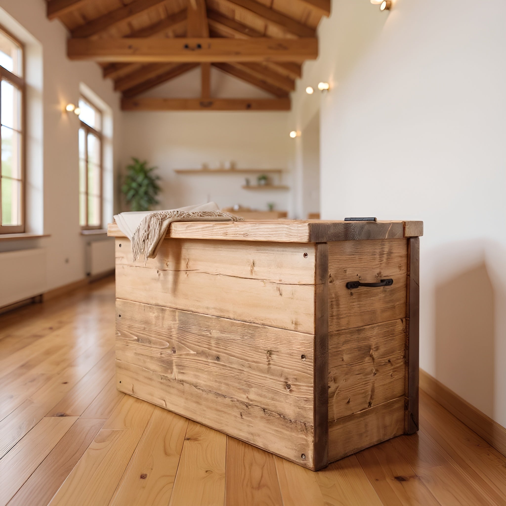 Rustic Wooden Chest Storage Box With Lid