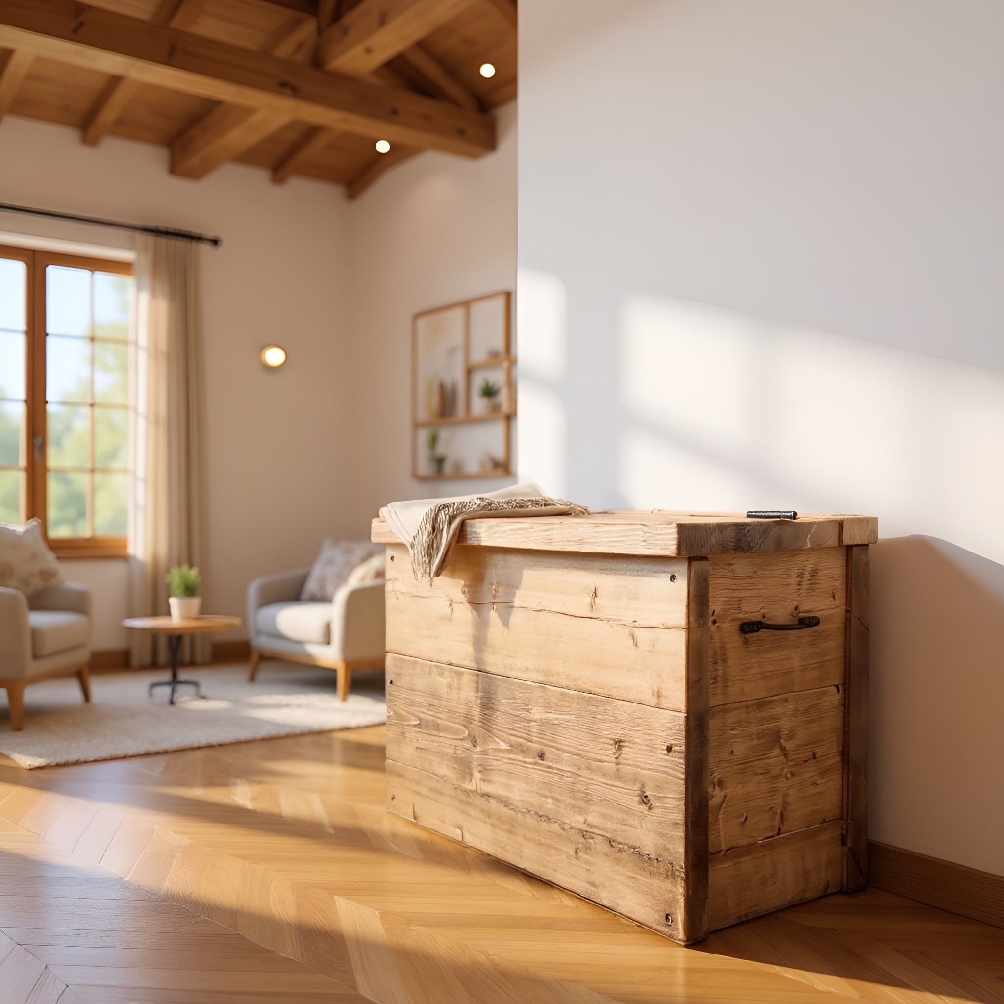 Rustic Wooden Chest Storage Box With Lid