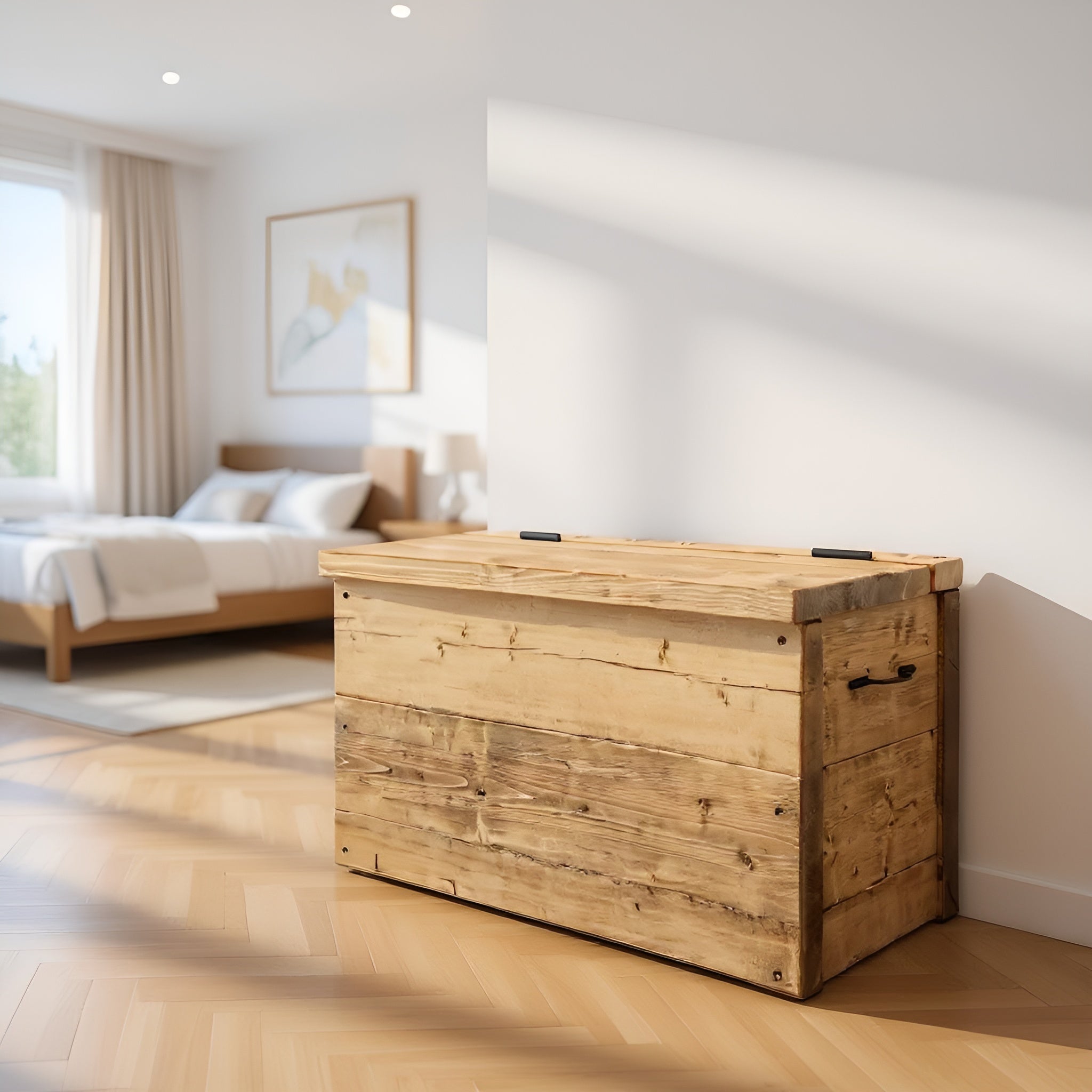 Rustic Wooden Chest Storage Box With Lid