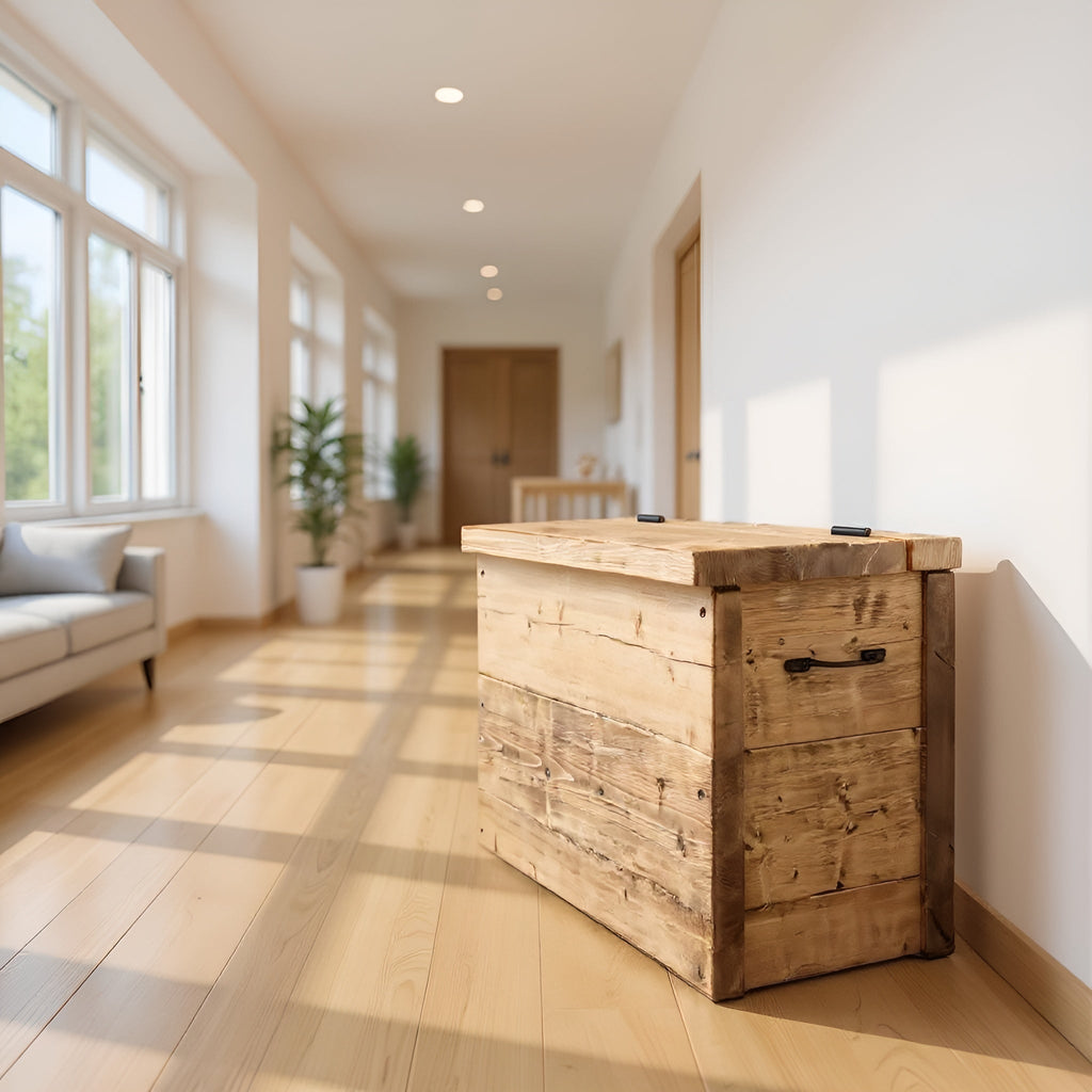 Rustic Wooden Chest Storage Box With Lid